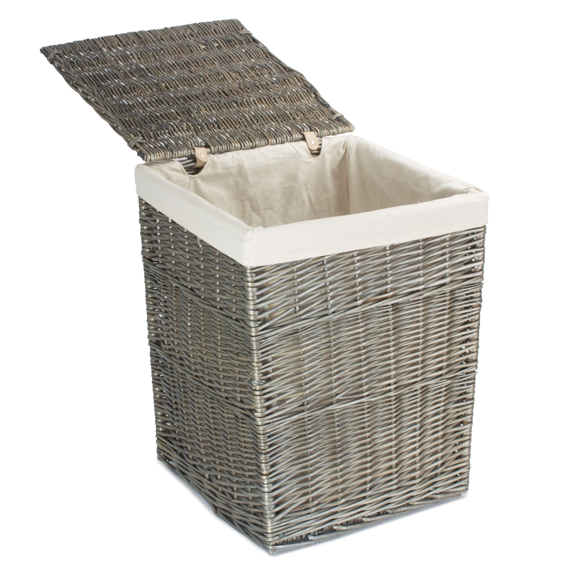 Antique Wash Willow Large Square Laundry Basket with White Lining - REGN
