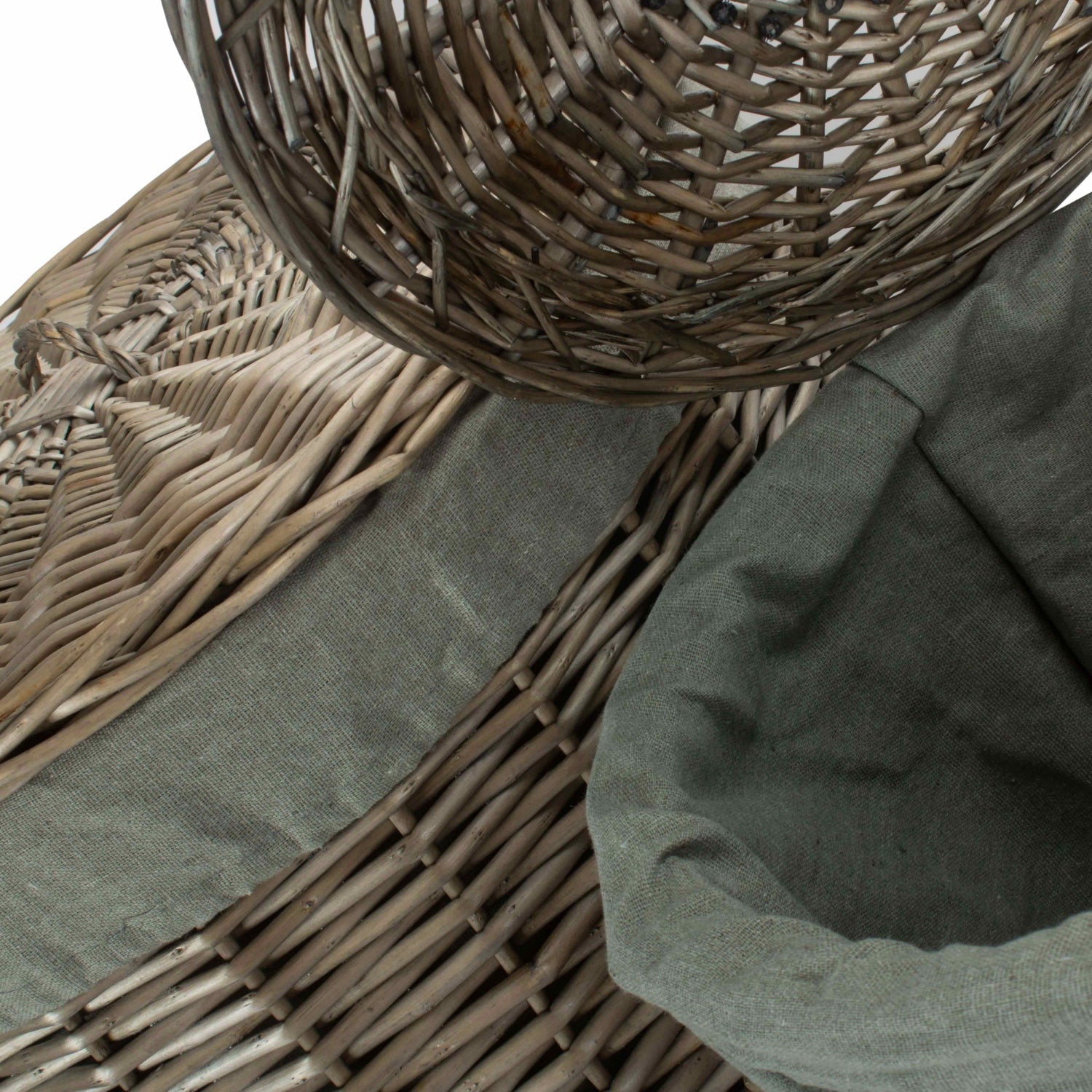 Antique Wash Willow Round Linen Basket with Grey Sage Set 2 - REGN