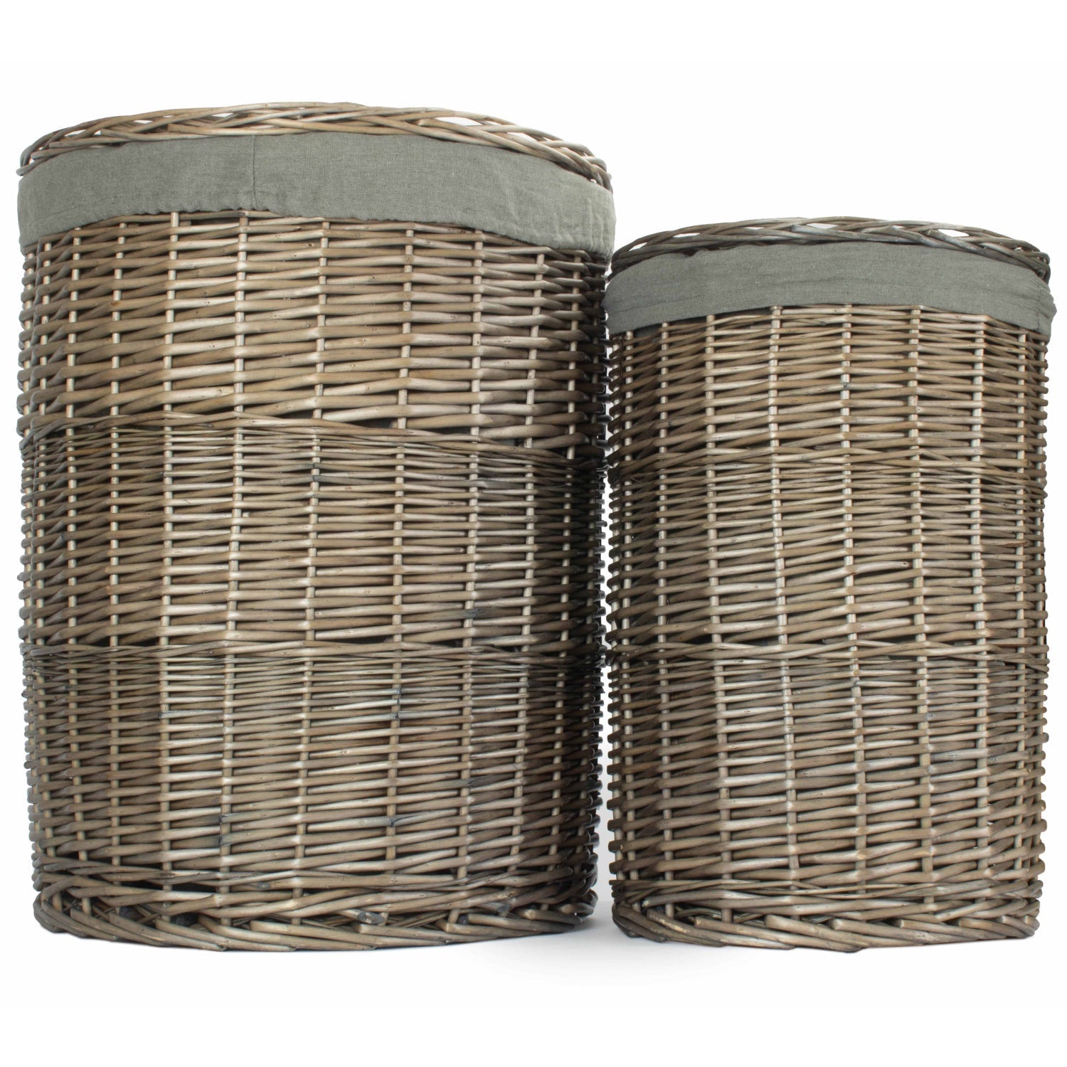 Antique Wash Willow Round Linen Basket with Grey Sage Set 2 - REGN