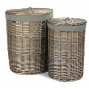 Antique Wash Willow Round Linen Basket with Grey Sage Set 2 - REGN