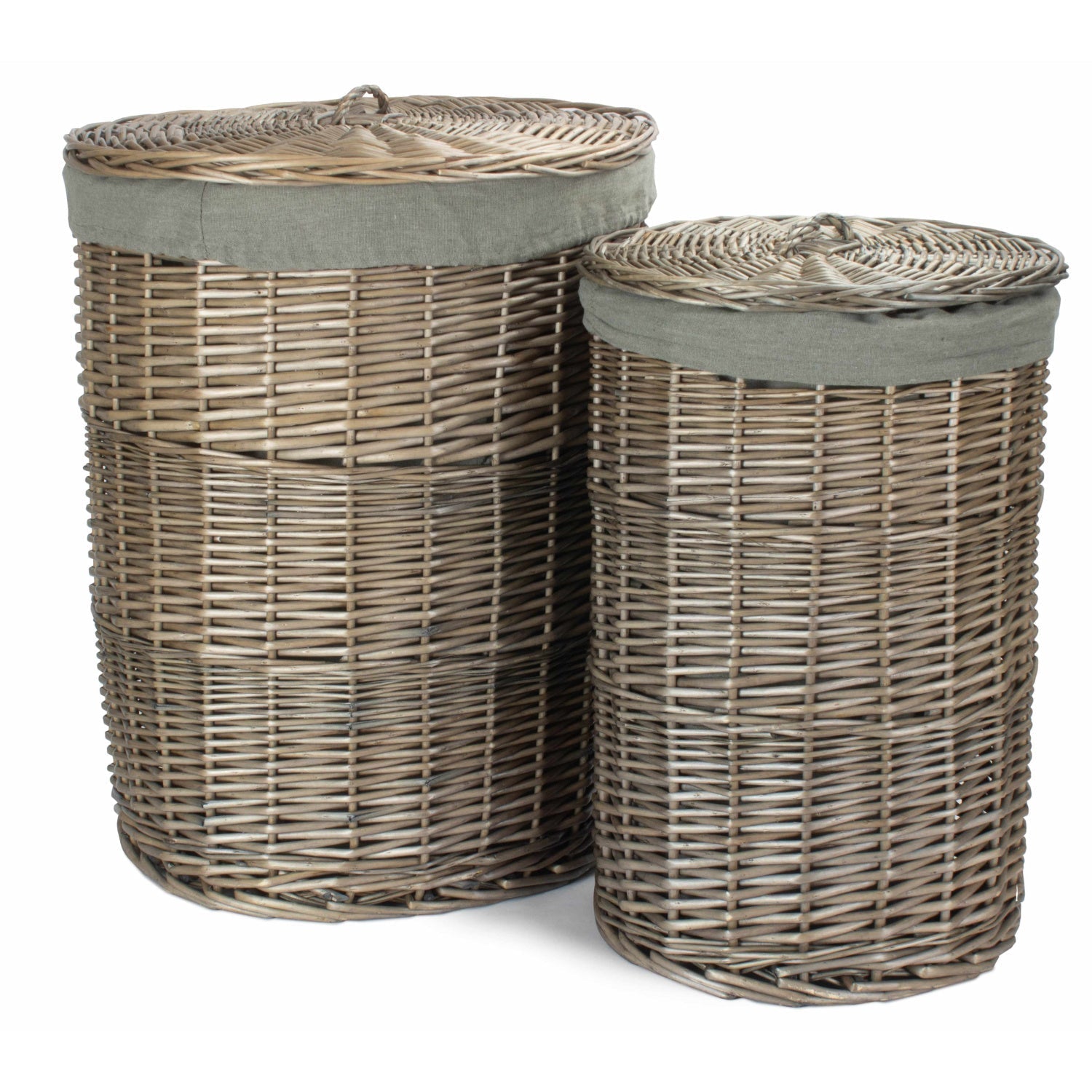 Antique Wash Willow Round Linen Basket with Grey Sage Set 2 - REGN