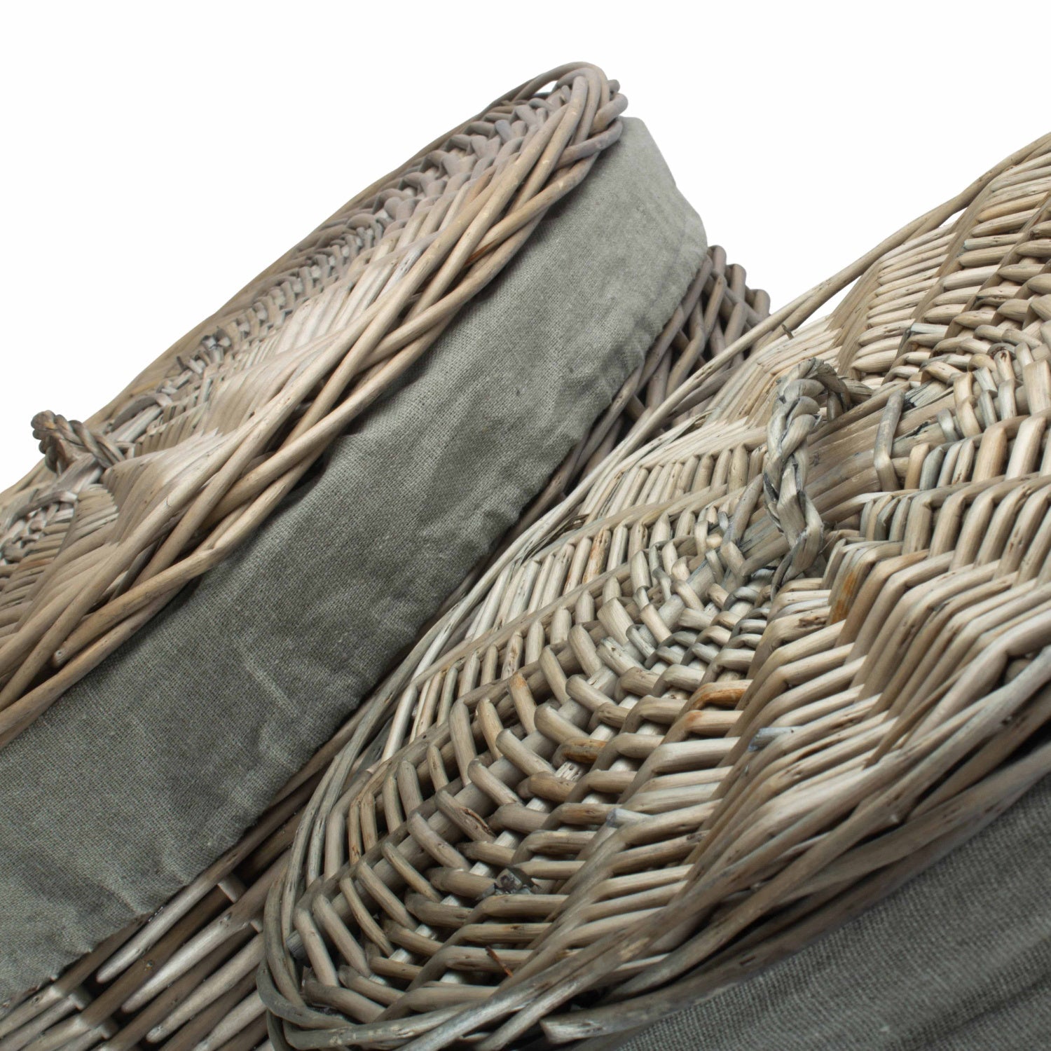 Antique Wash Willow Round Linen Basket with Grey Sage Set 2 - REGN