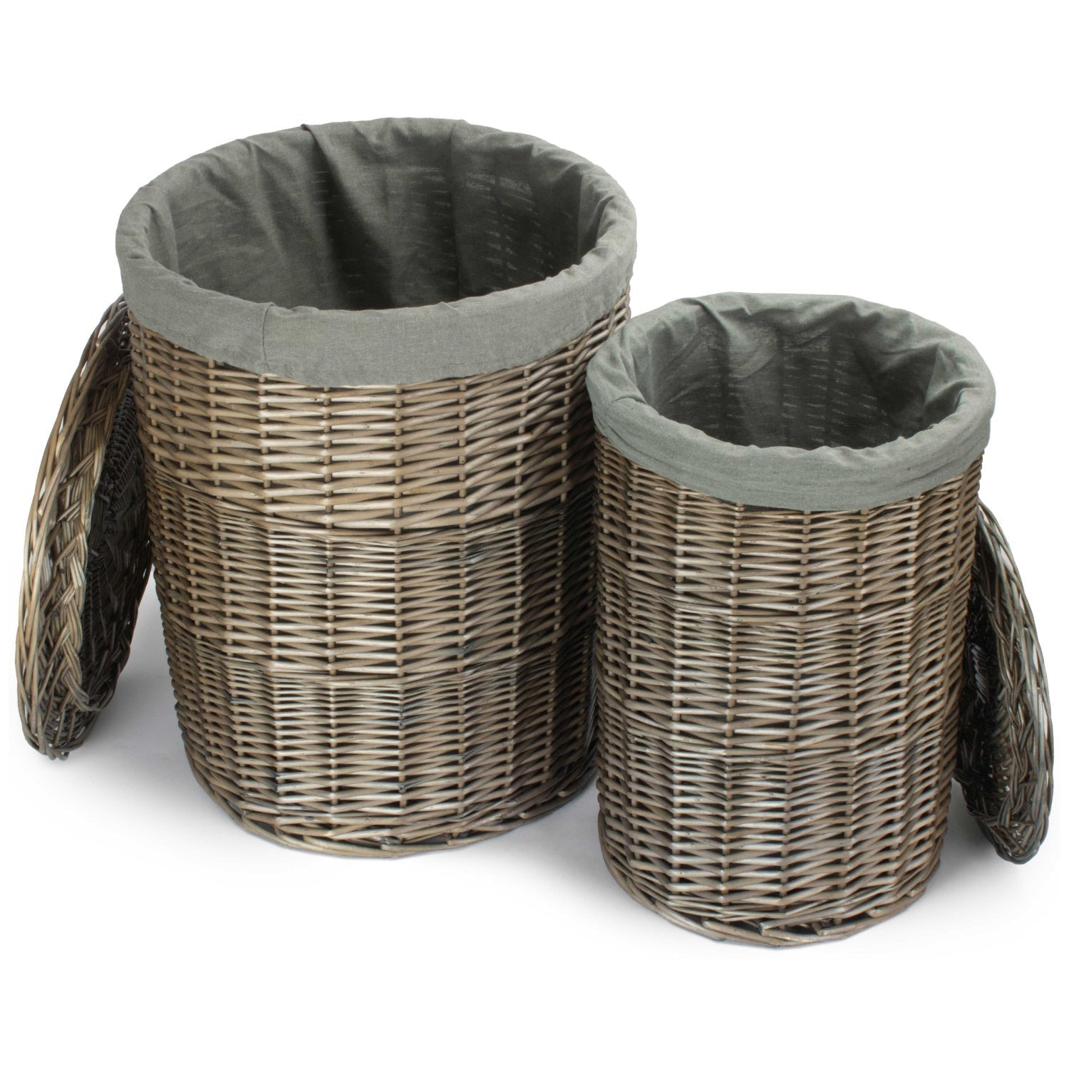 Antique Wash Willow Round Linen Basket with Grey Sage Set 2 - REGN