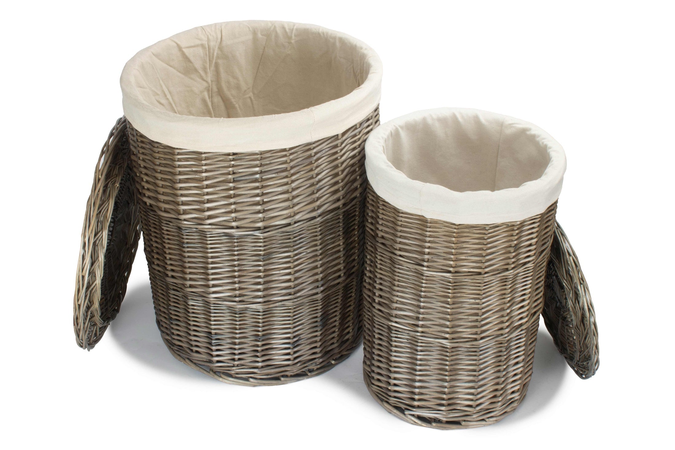 Antique Wash Willow Round Linen Basket with White Lining Set 2 - REGN