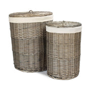 Antique Wash Willow Round Linen Basket with White Lining Set 2 - REGN