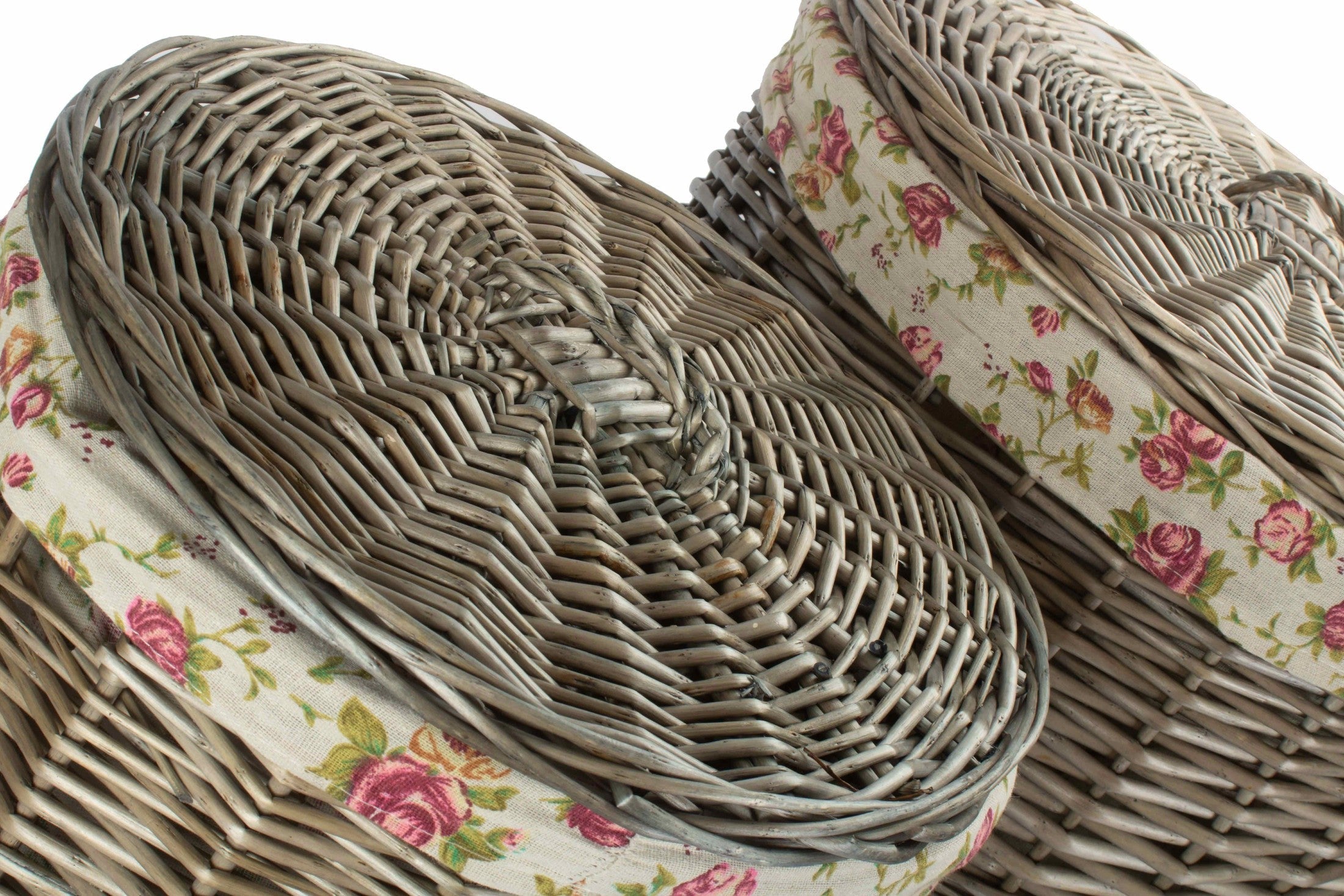 Antique Wash Willow Round Linen Laundry Basket with Garden Rose Lining Set 2 - REGN
