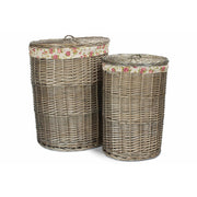 Antique Wash Willow Round Linen Laundry Basket with Garden Rose Lining Set 2 - REGN