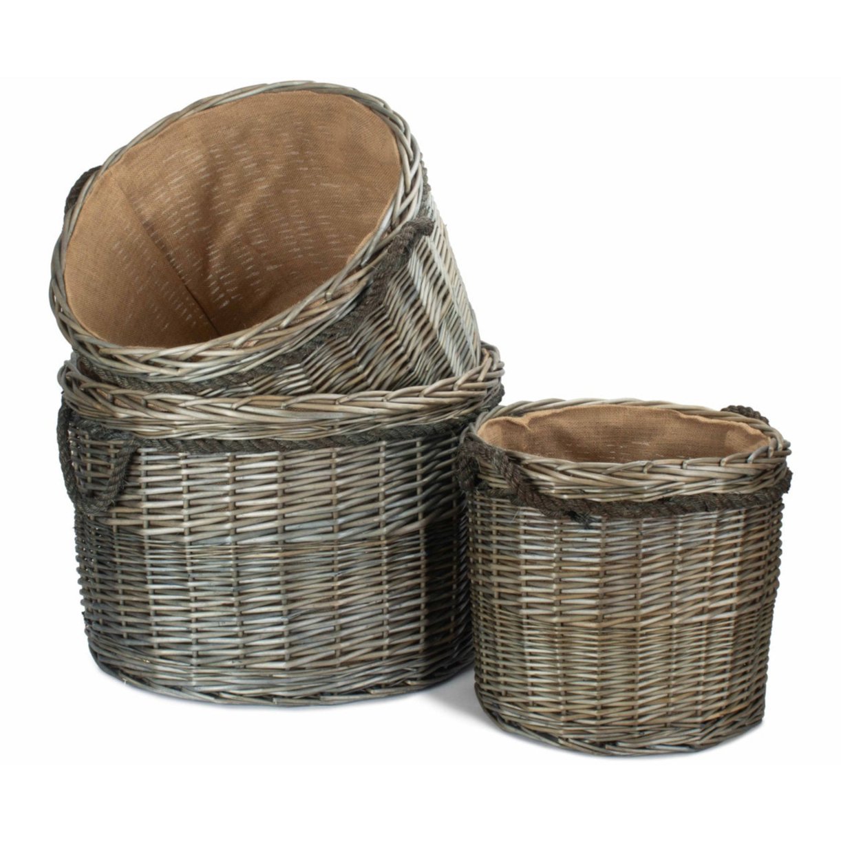 Antique Wash Willow Round Storage Basket Set 3 - REGN