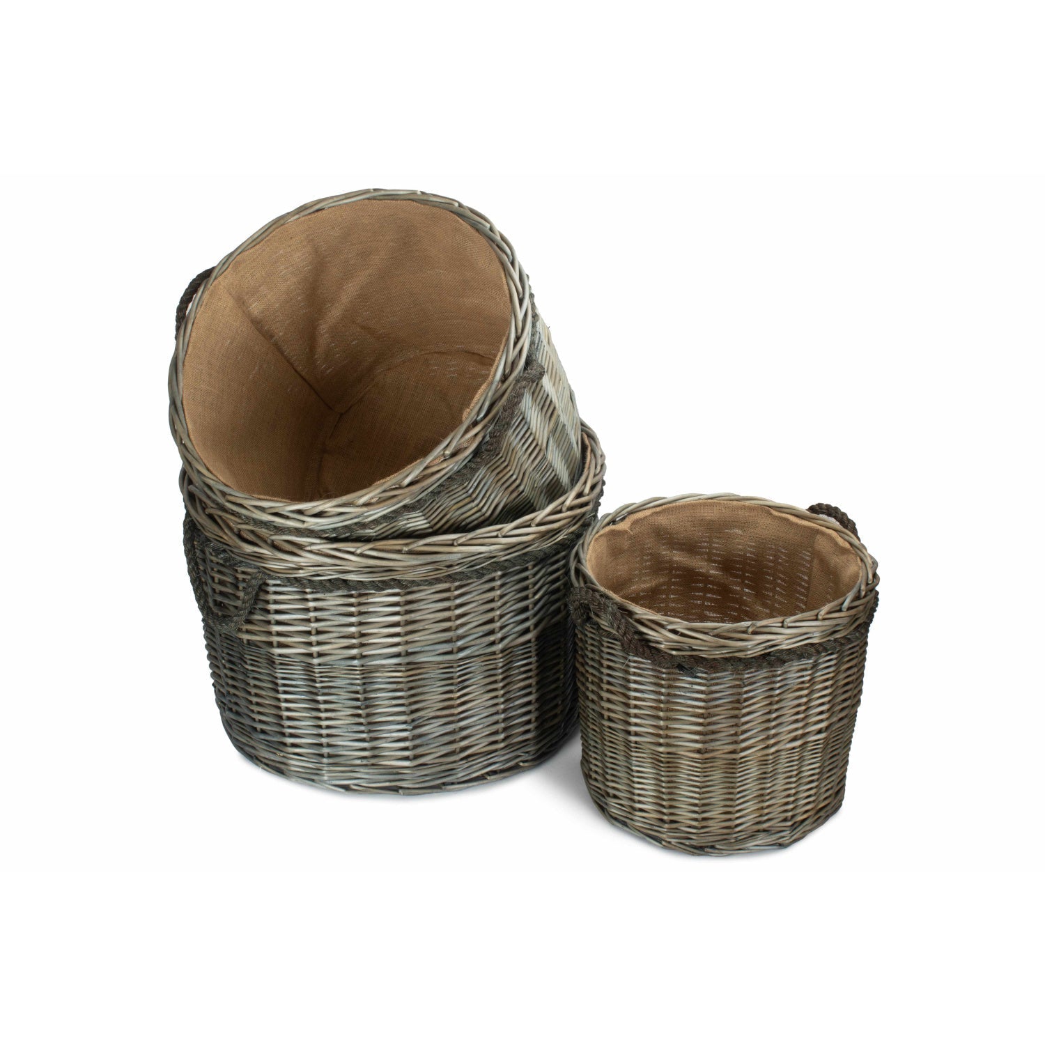Antique Wash Willow Round Storage Basket Set 3 - REGN