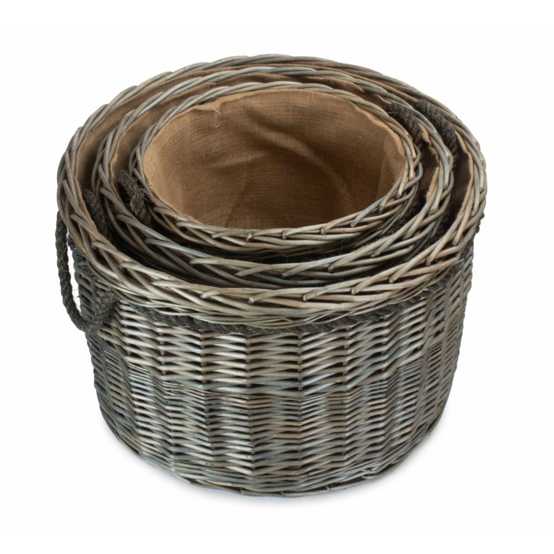 Antique Wash Willow Round Storage Basket Set 3 - REGN