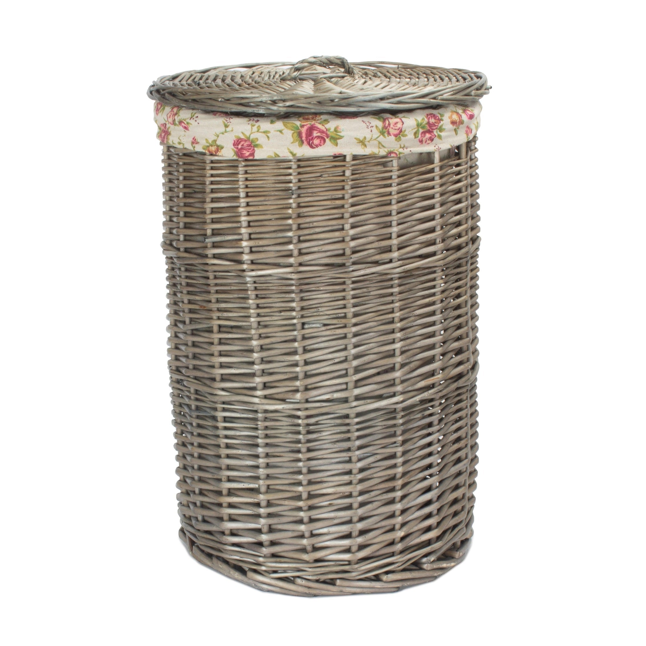 Antique Wash Willow Small Round Linen Basket with Garden Rose Lining - REGN