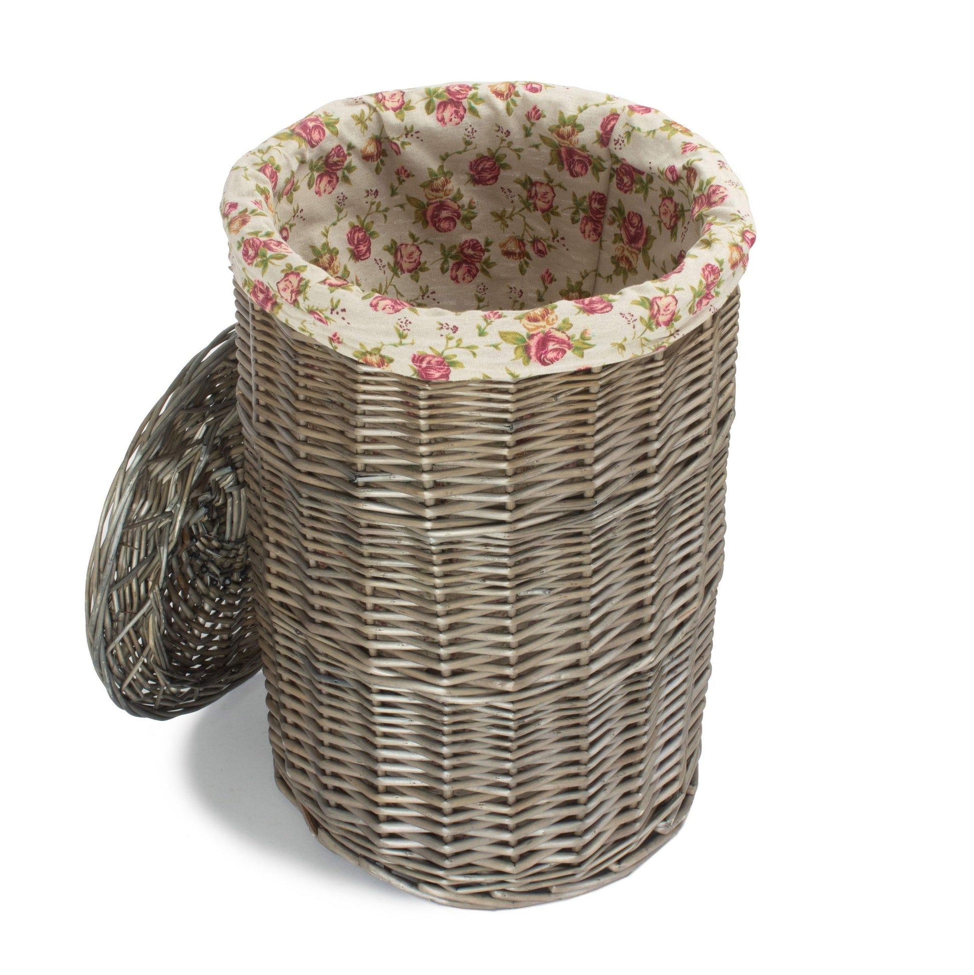 Antique Wash Willow Small Round Linen Basket with Garden Rose Lining - REGN