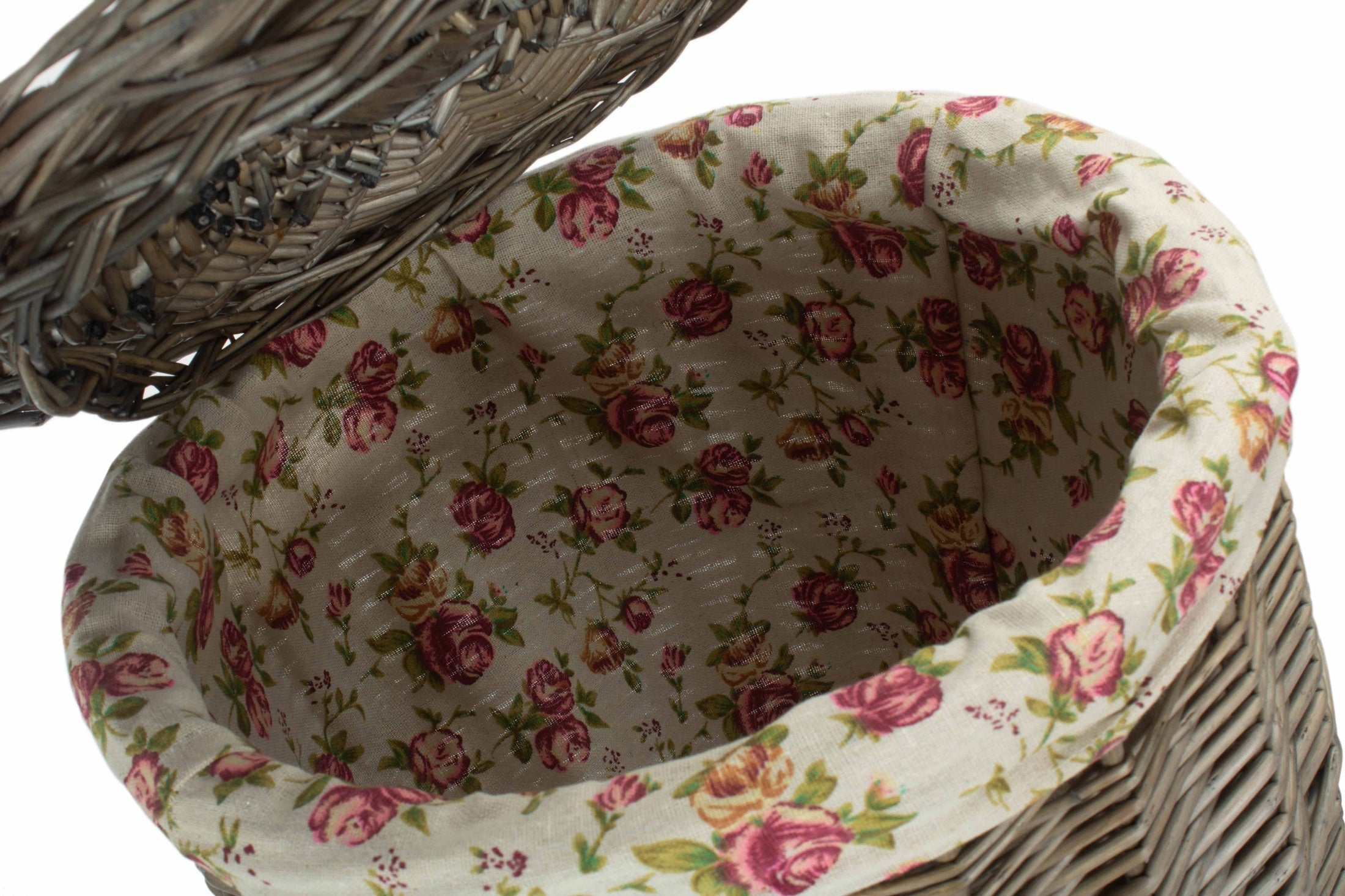 Antique Wash Willow Small Round Linen Basket with Garden Rose Lining - REGN