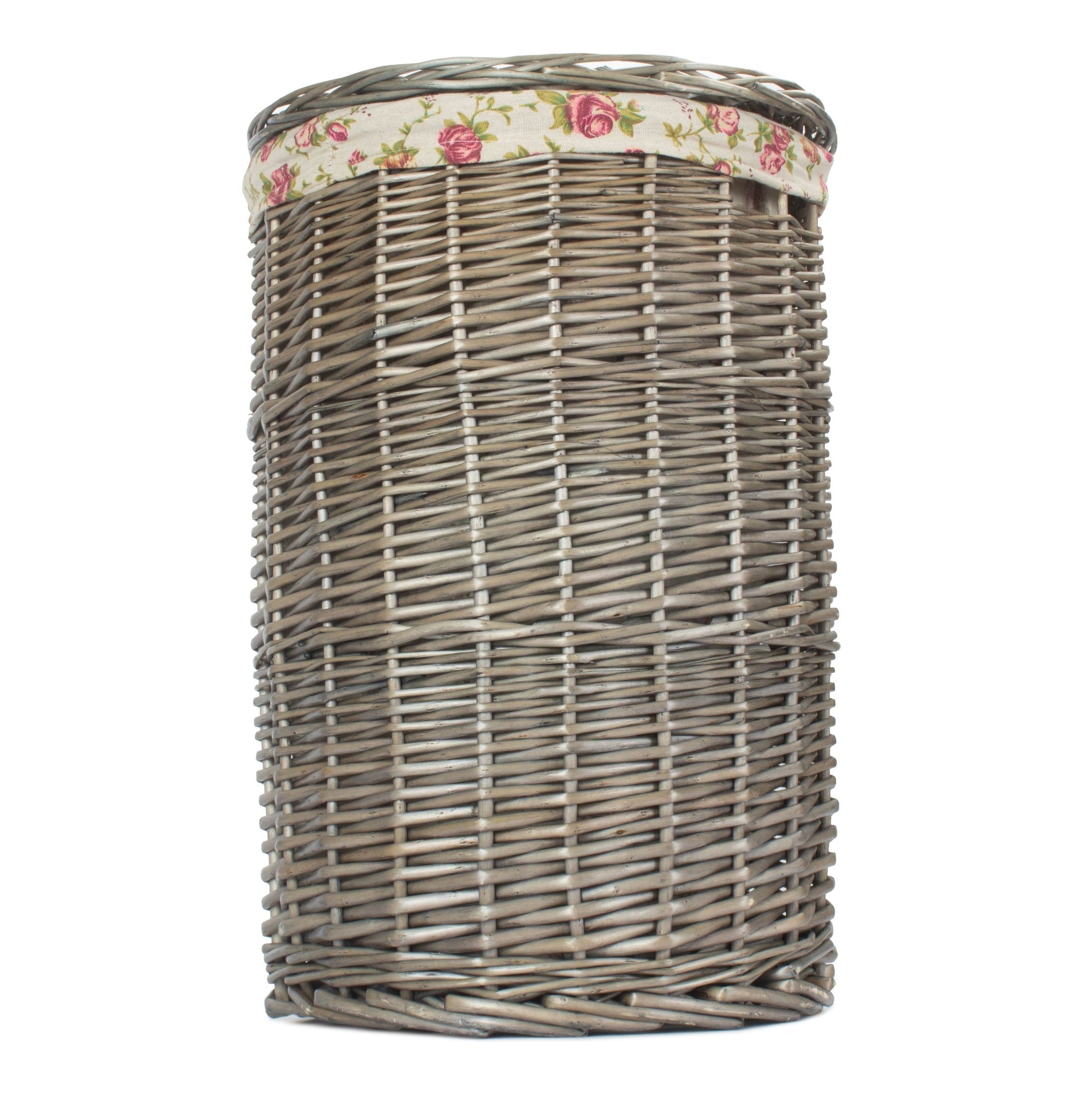 Antique Wash Willow Small Round Linen Basket with Garden Rose Lining - REGN