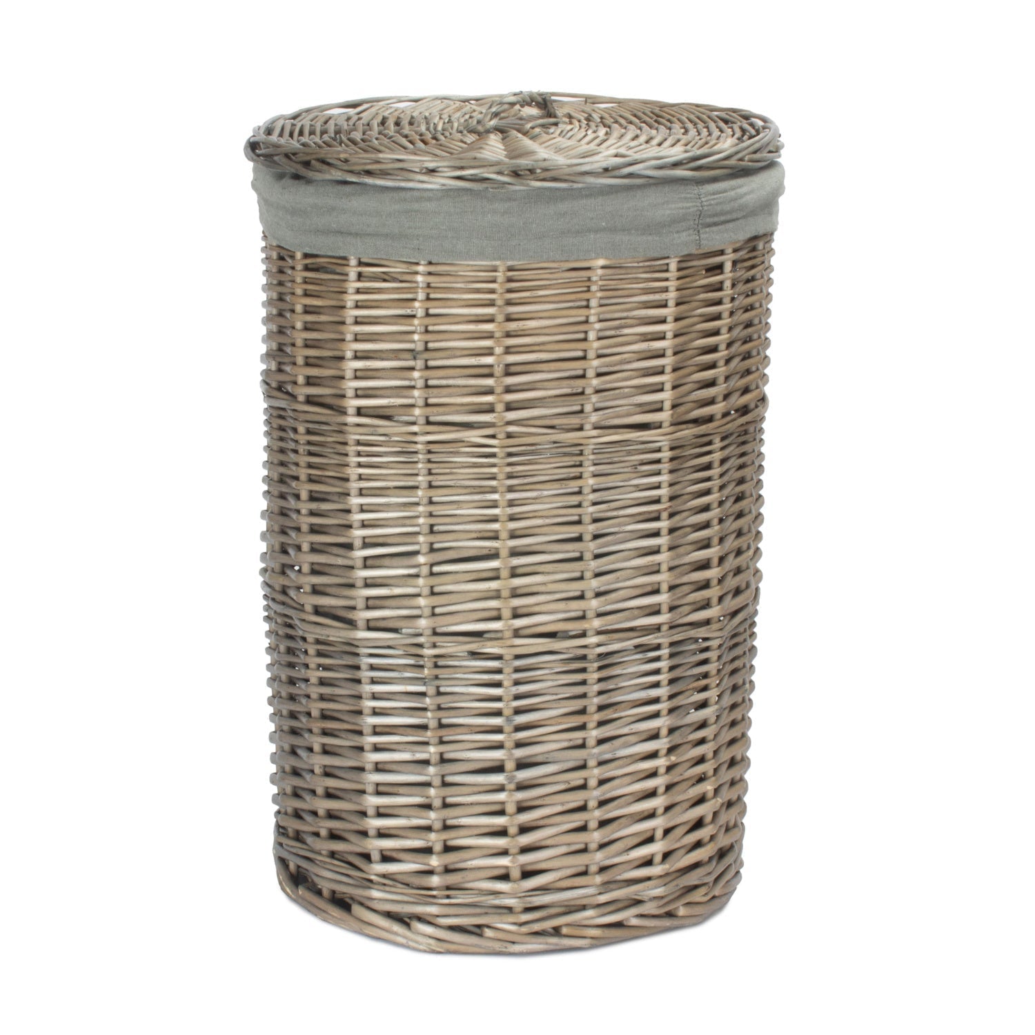 Antique Wash Willow Small Round Linen Basket with Grey Sage Lining - REGN