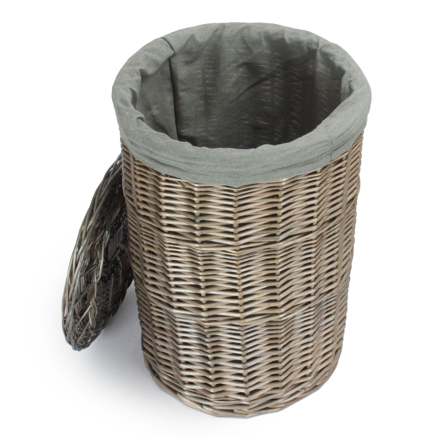 Antique Wash Willow Small Round Linen Basket with Grey Sage Lining - REGN