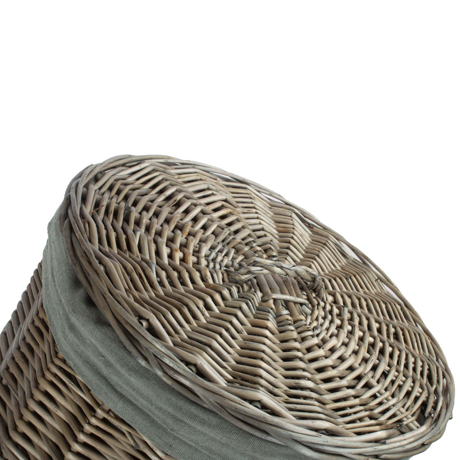 Antique Wash Willow Small Round Linen Basket with Grey Sage Lining - REGN