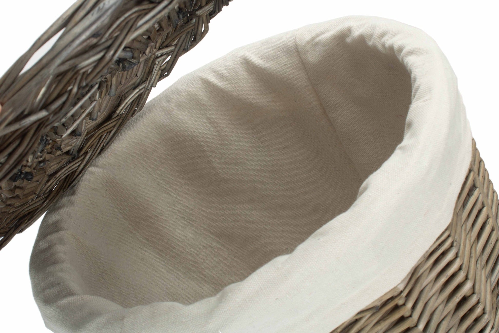 Antique Wash Willow Small Round Linen Basket with White Lining - REGN