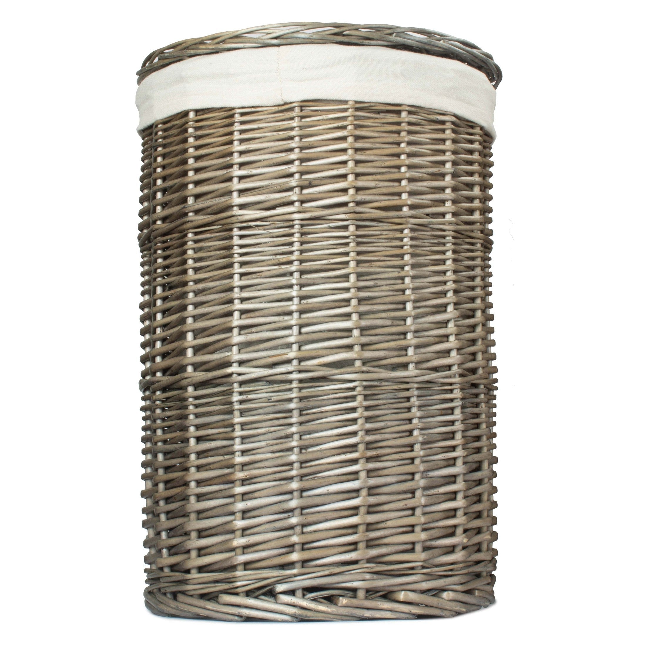 Antique Wash Willow Small Round Linen Basket with White Lining - REGN