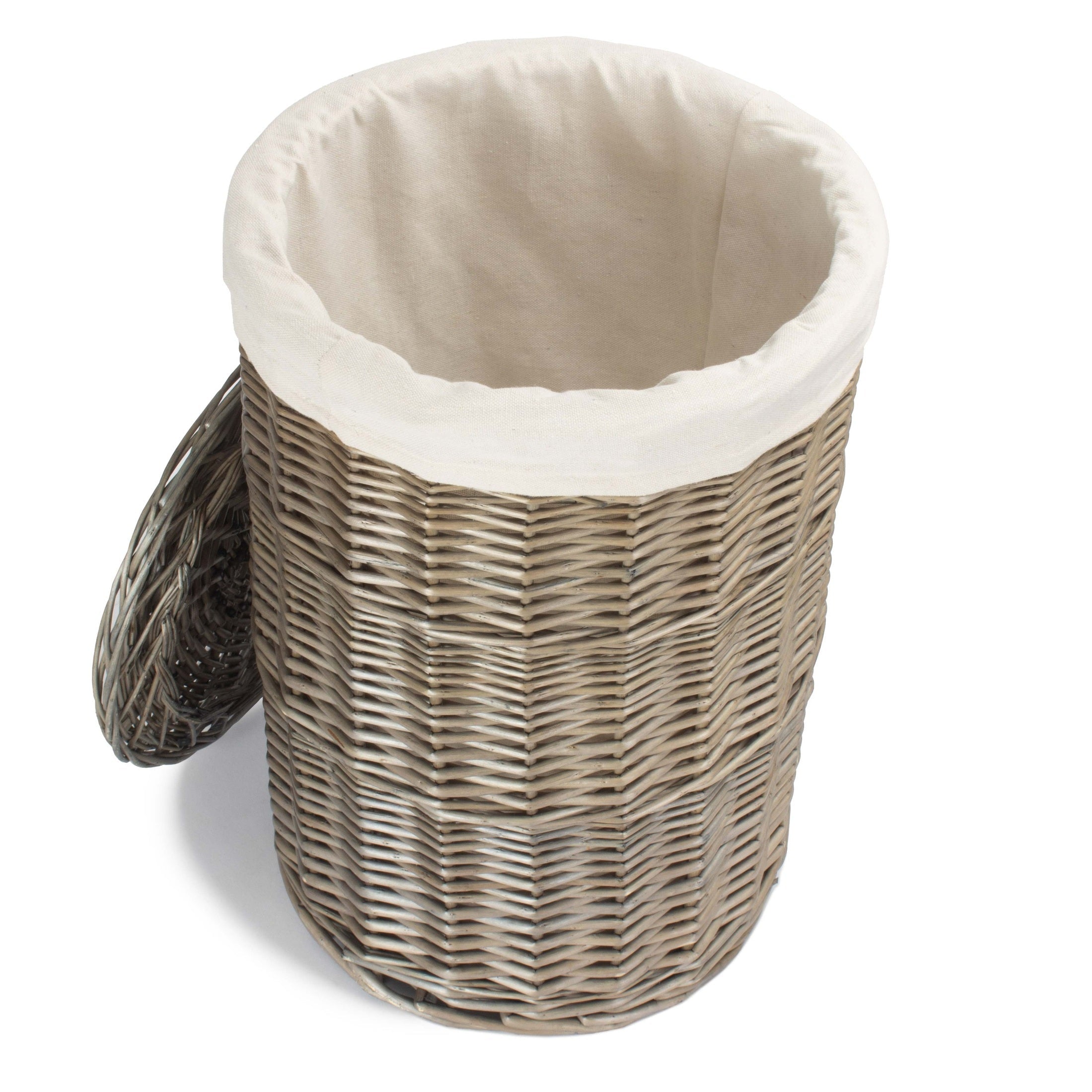 Antique Wash Willow Small Round Linen Basket with White Lining - REGN