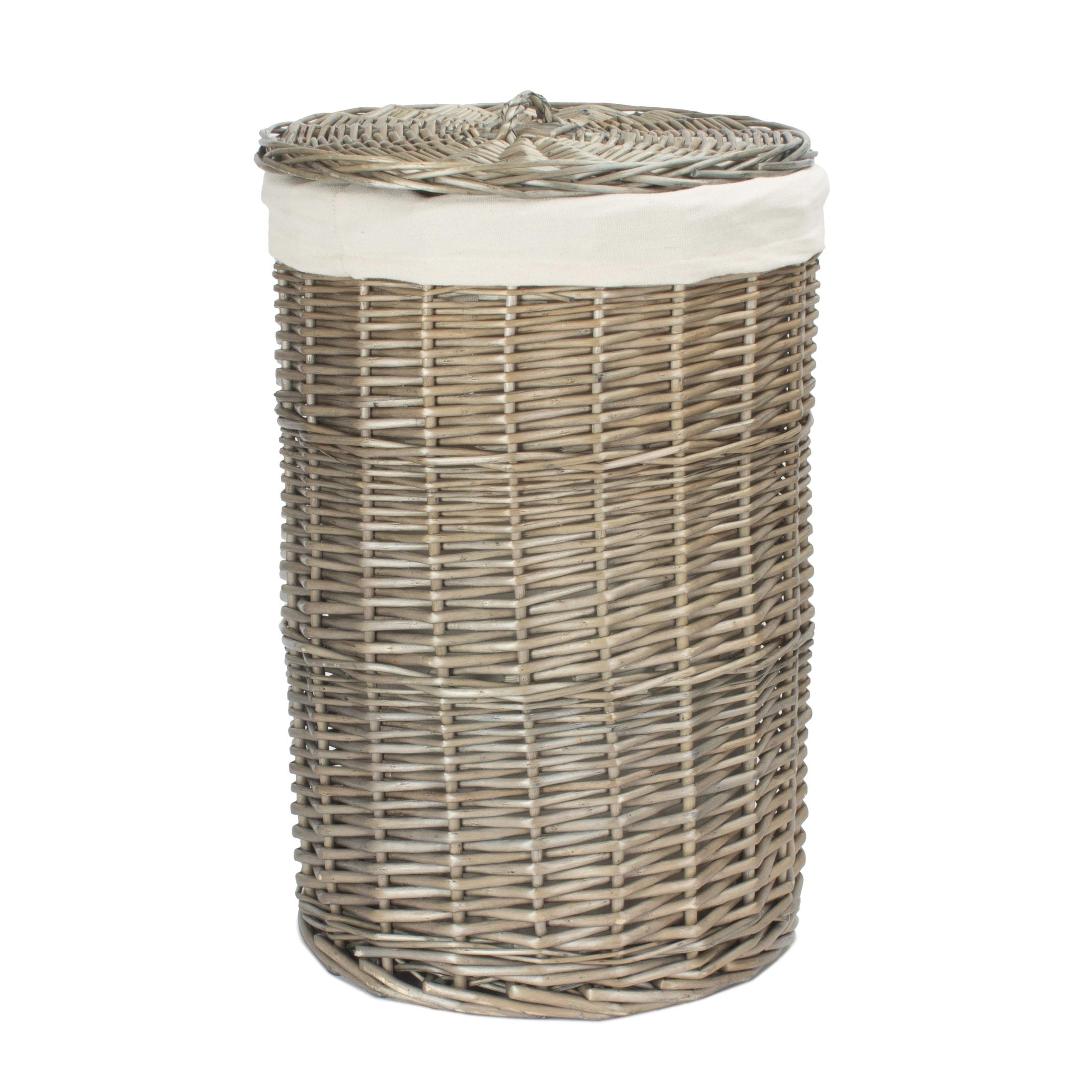 Antique Wash Willow Small Round Linen Basket with White Lining - REGN