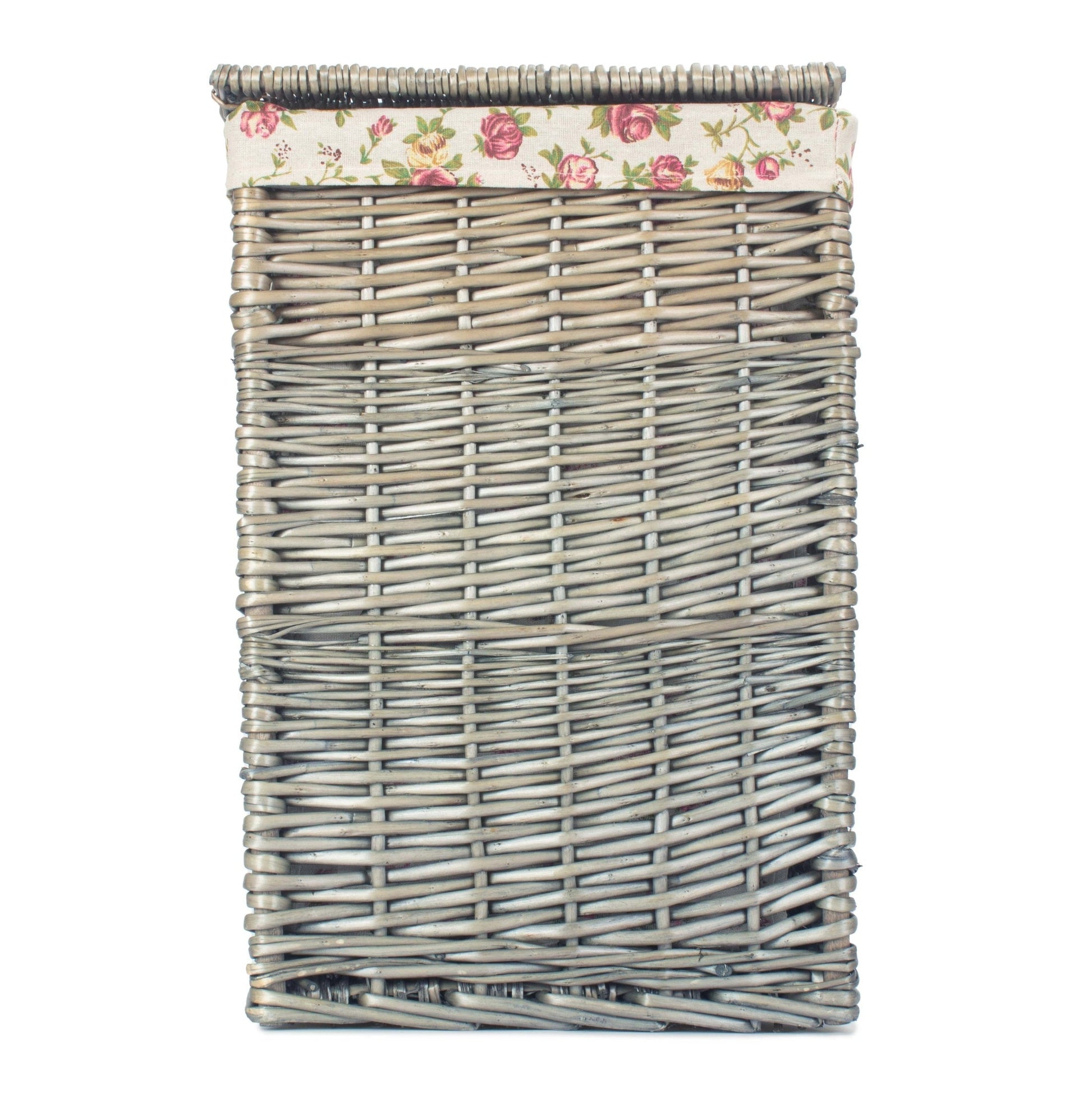 Antique Wash Willow Small Square Laundry Basket with Garden Rose Lining - REGN