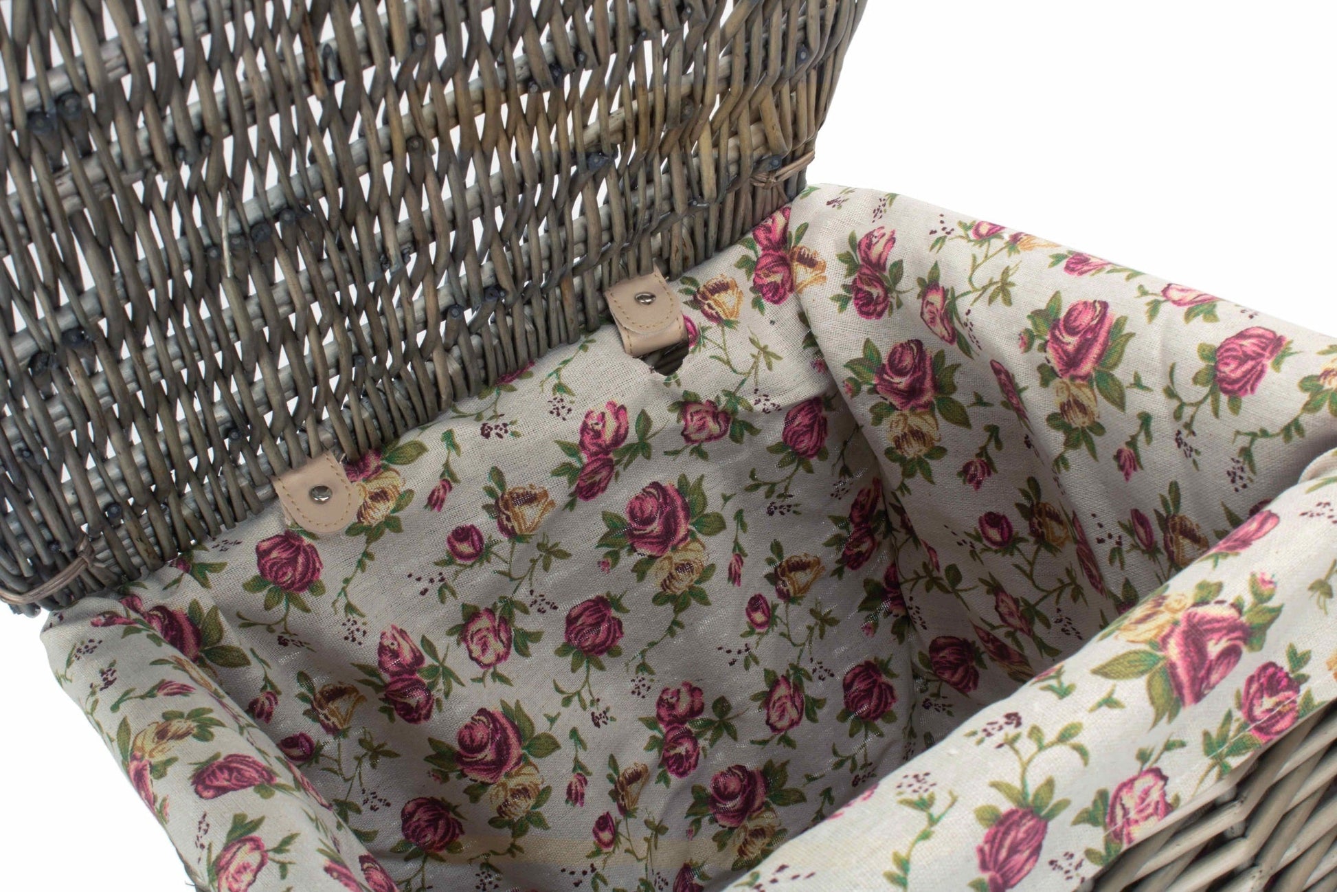 Antique Wash Willow Small Square Laundry Basket with Garden Rose Lining - REGN