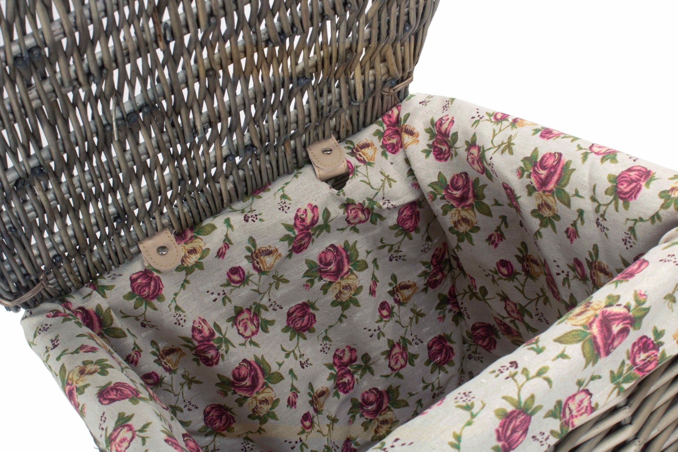 Antique Wash Willow Small Square Laundry Basket with Garden Rose Lining - REGN