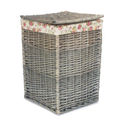 Antique Wash Willow Small Square Laundry Basket with Garden Rose Lining - REGN
