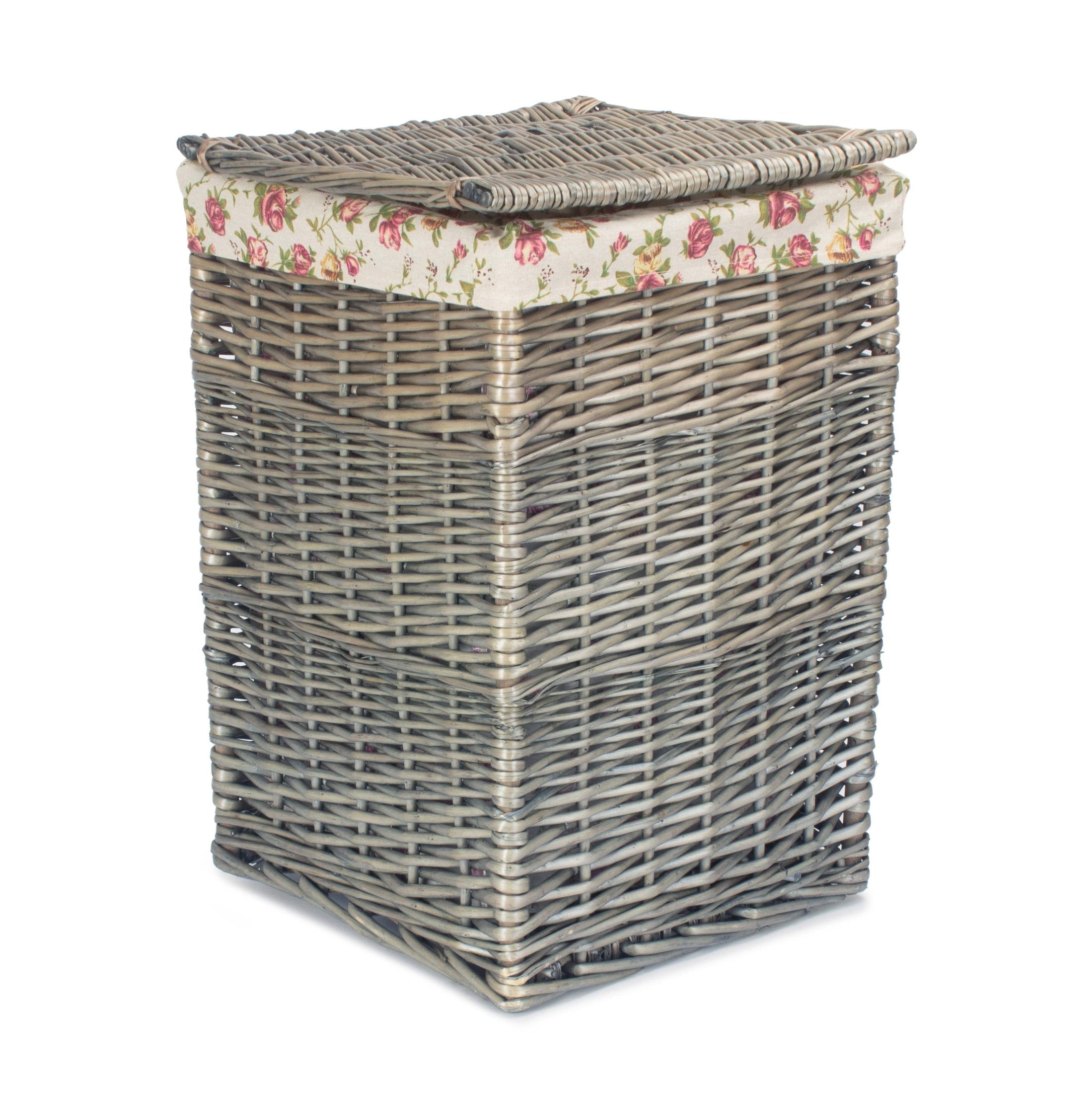 Antique Wash Willow Small Square Laundry Basket with Garden Rose Lining - REGN