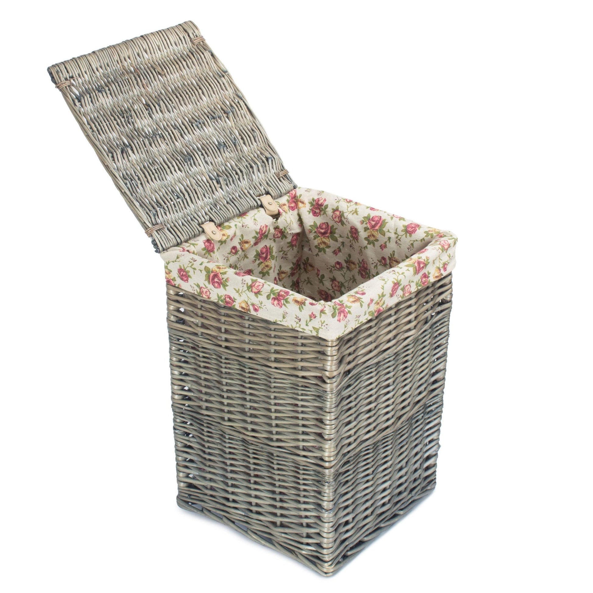 Antique Wash Willow Small Square Laundry Basket with Garden Rose Lining - REGN
