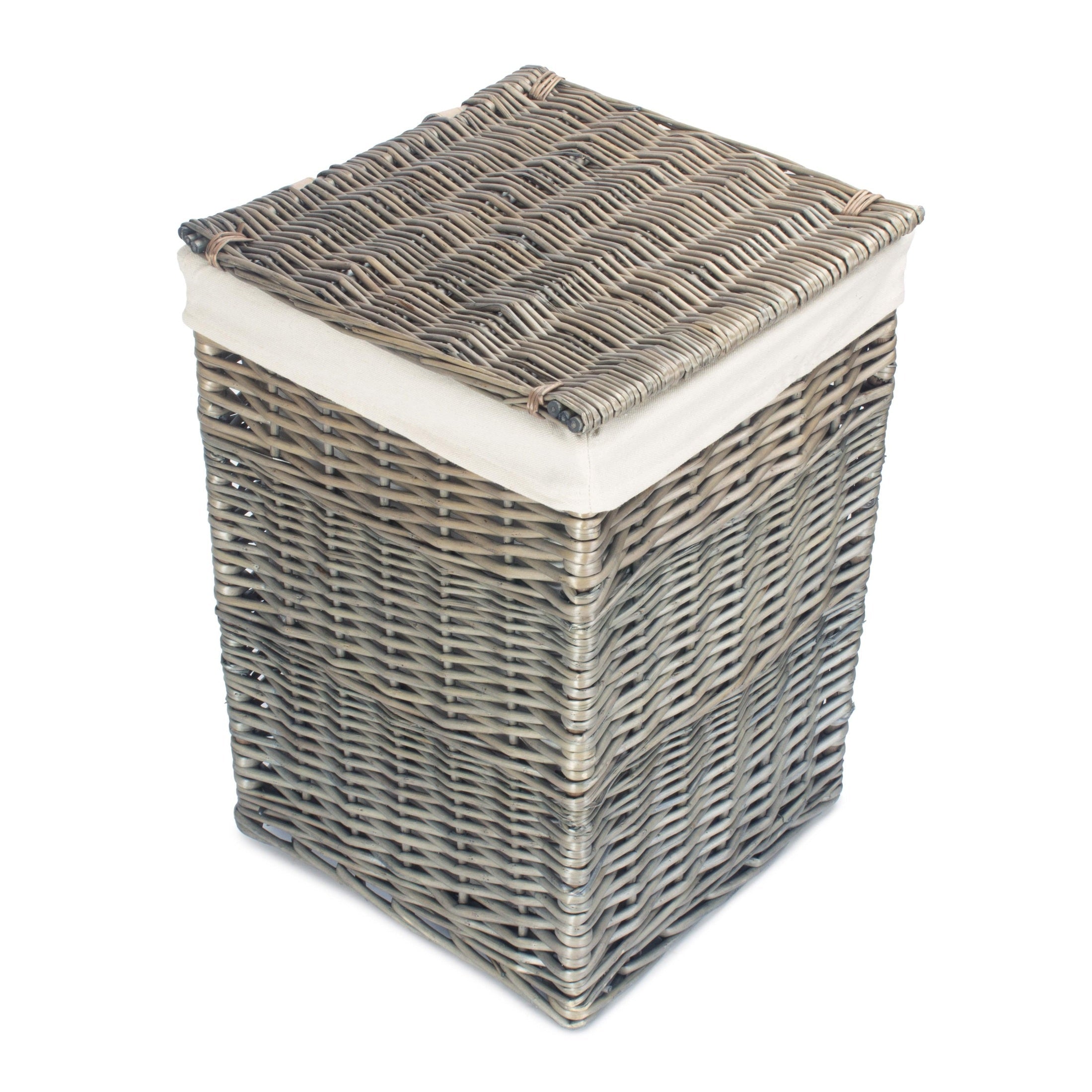 Antique Wash Willow Small Square Laundry Basket with White Lining - REGN