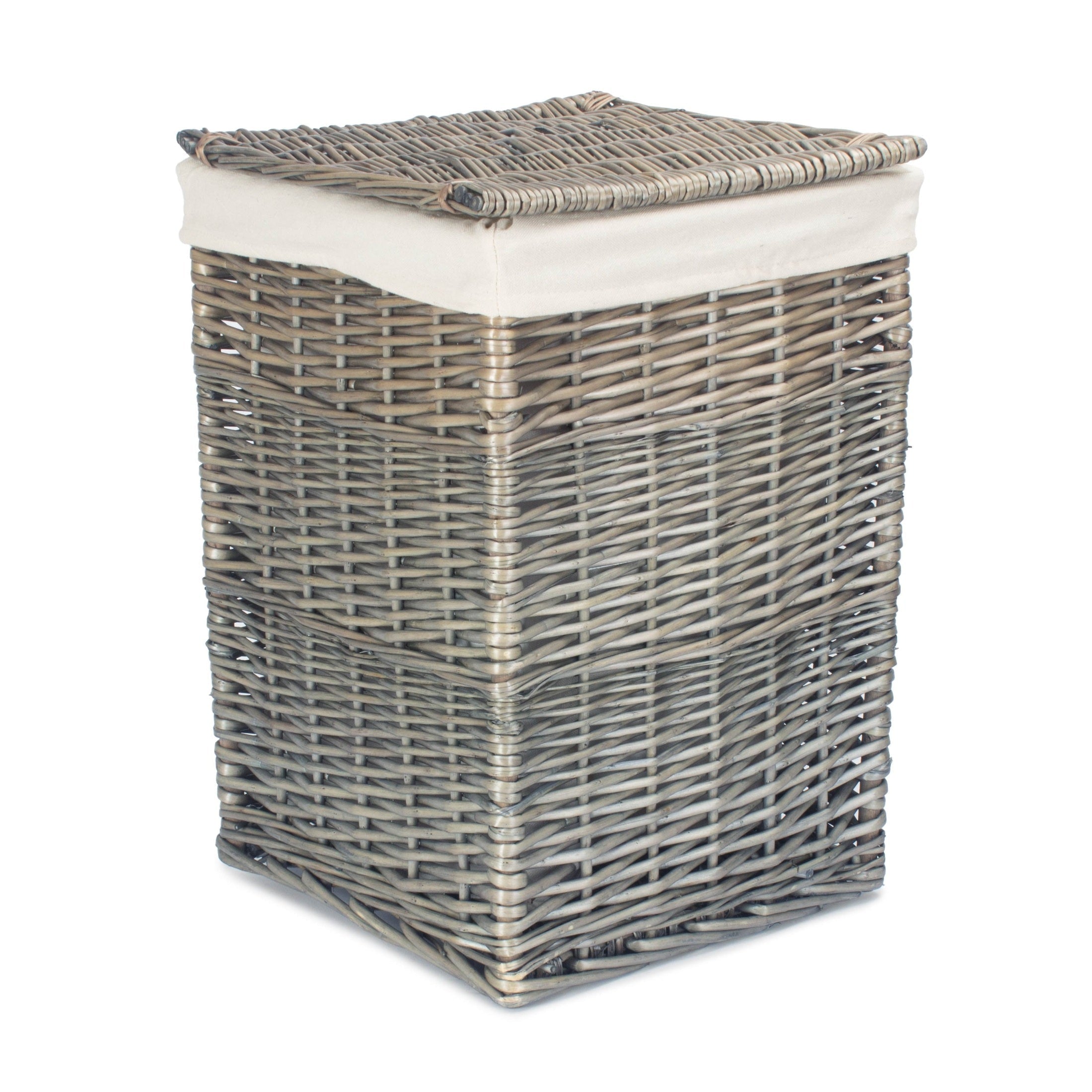 Antique Wash Willow Small Square Laundry Basket with White Lining - REGN
