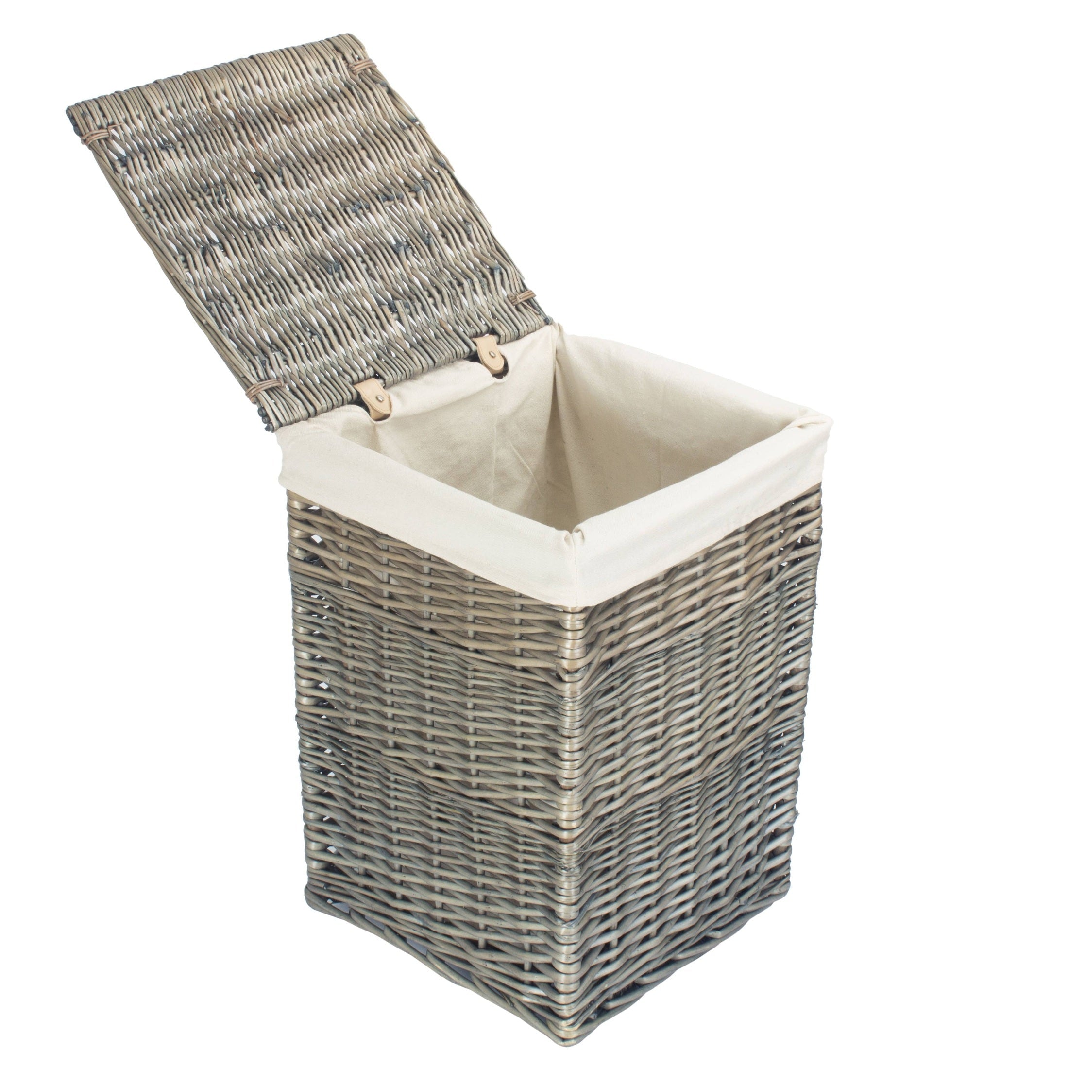 Antique Wash Willow Small Square Laundry Basket with White Lining - REGN