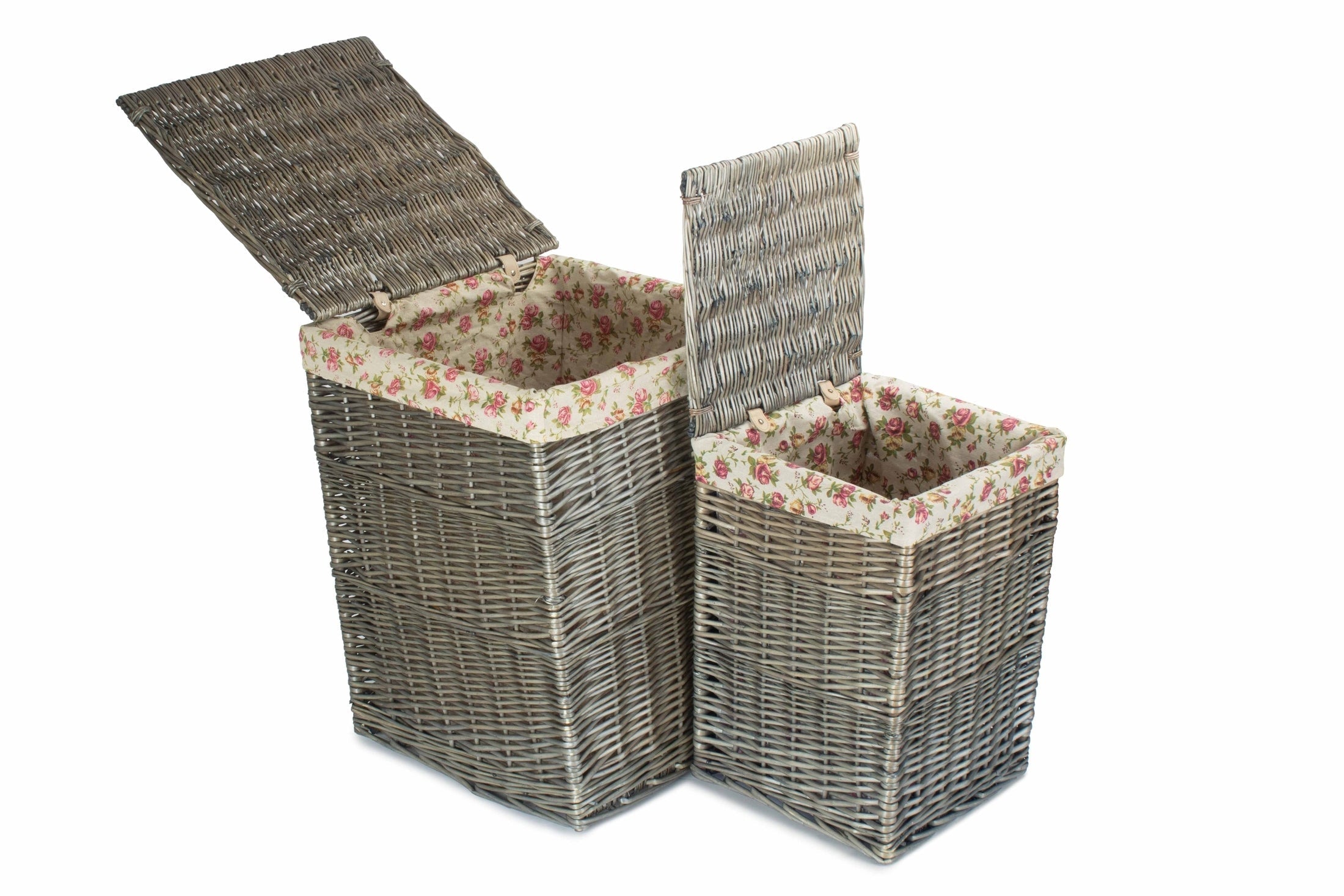 Antique Wash Willow Square Laundry Basket with Garden Rose Lining Set 2 - REGN