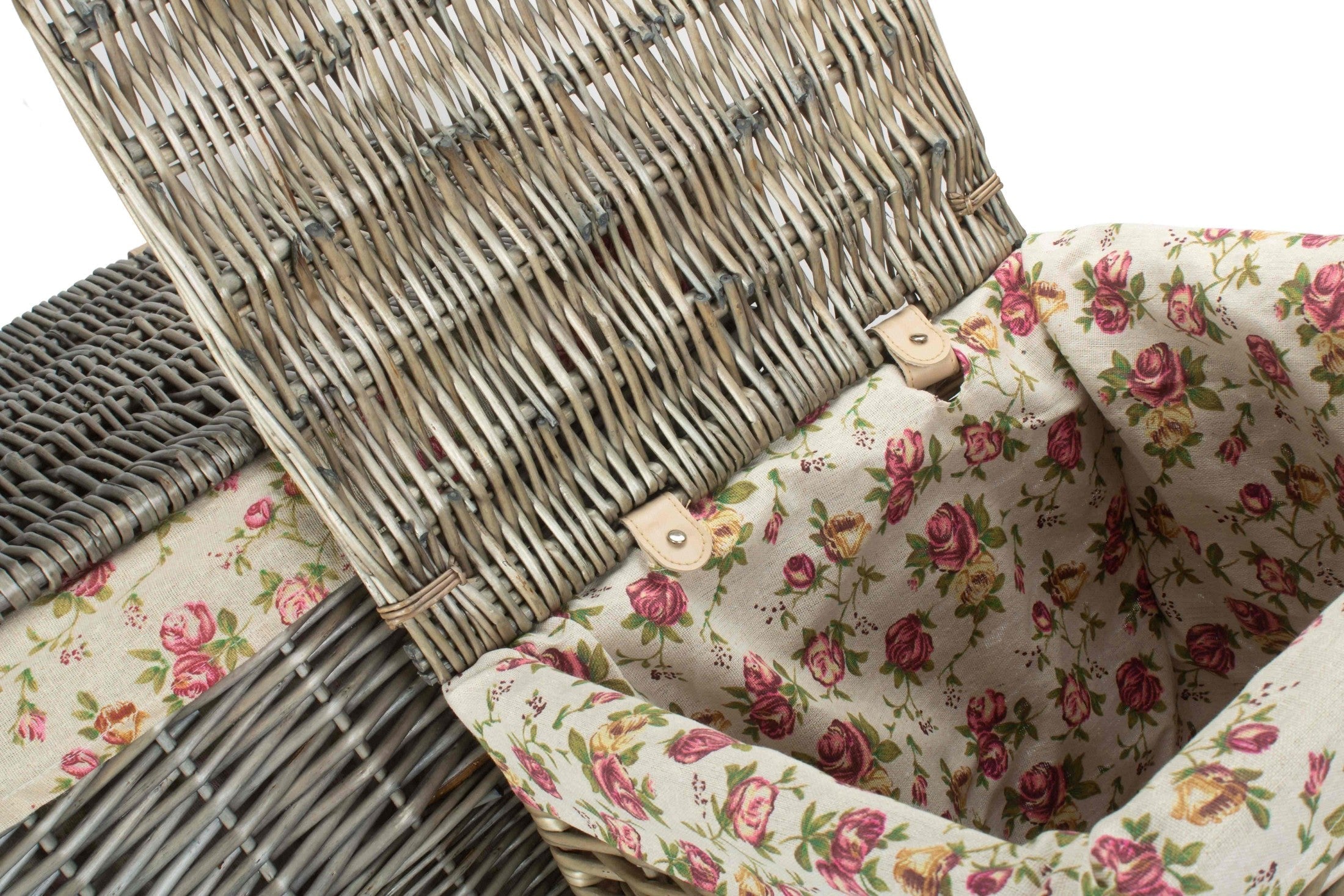 Antique Wash Willow Square Laundry Basket with Garden Rose Lining Set 2 - REGN