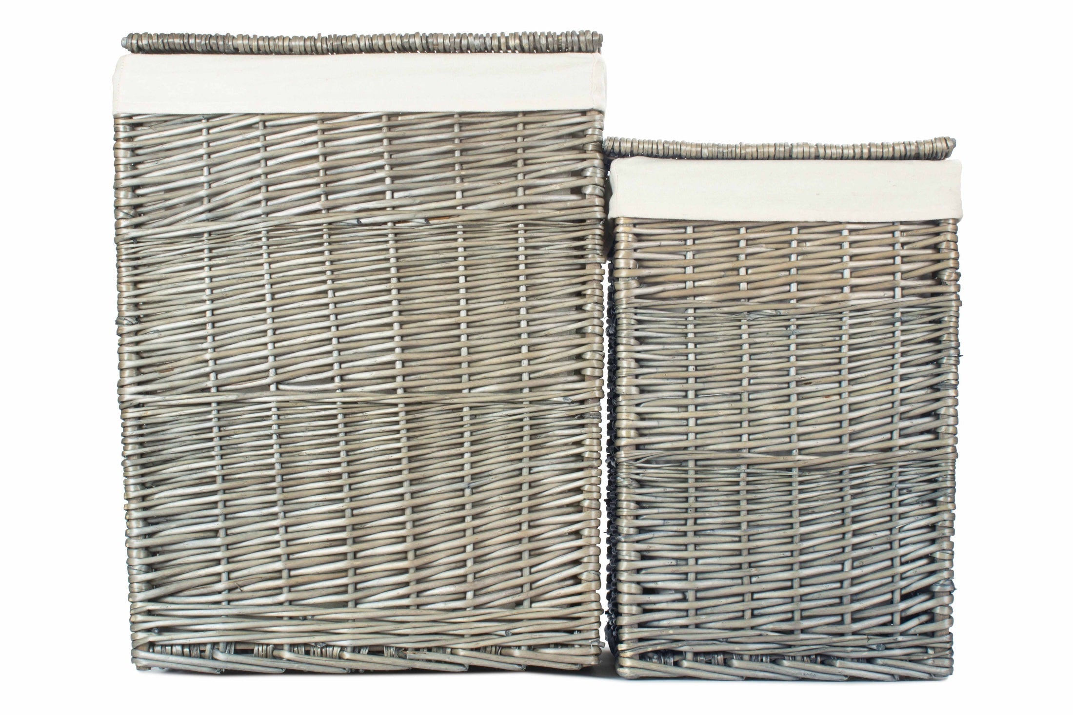 Antique Wash Willow Square Laundry Basket with White Lining Set 2 - REGN