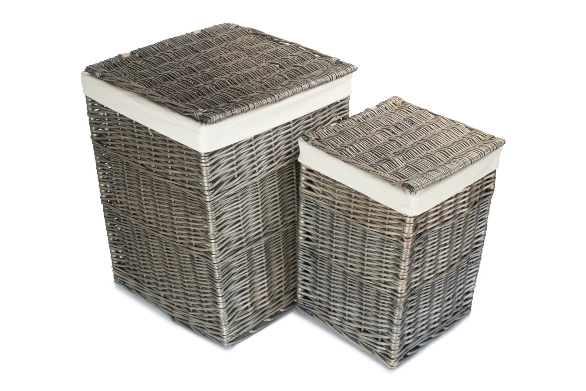 Antique Wash Willow Square Laundry Basket with White Lining Set 2 - REGN