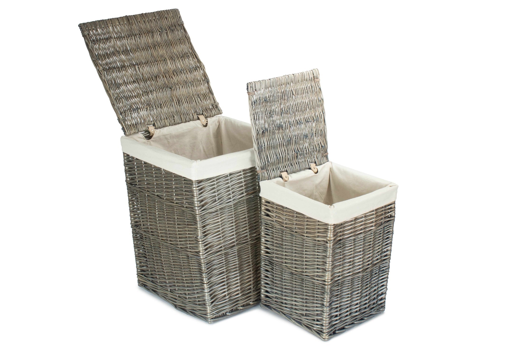 Antique Wash Willow Square Laundry Basket with White Lining Set 2 - REGN
