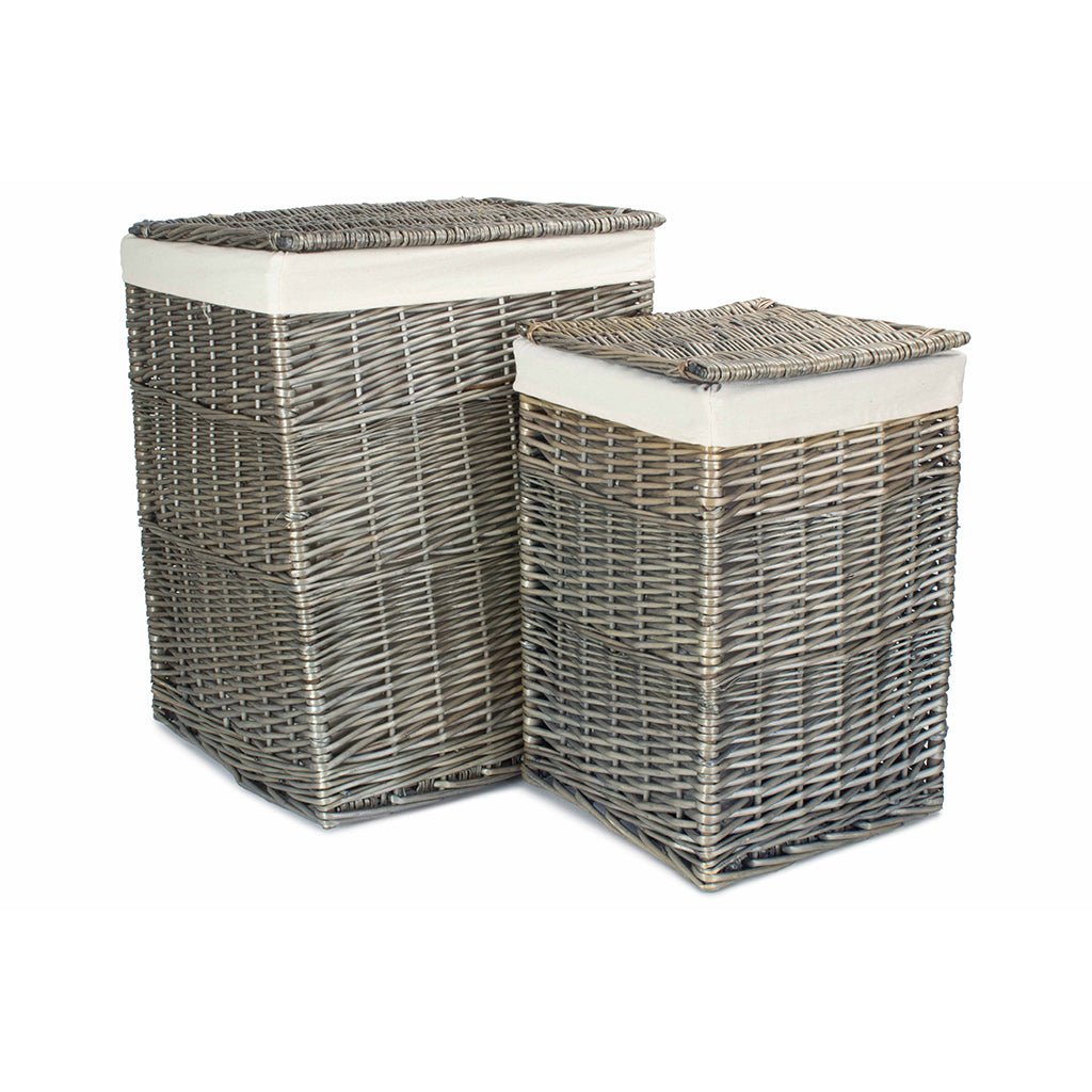 Antique Wash Willow Square Laundry Basket with White Lining Set 2 - REGN