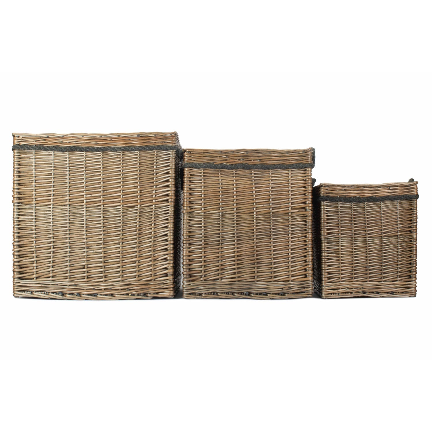 Antique Wash Willow Square Storage Basket Set 3 - REGN