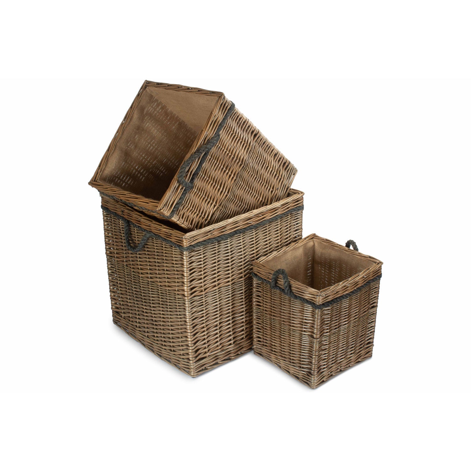 Antique Wash Willow Square Storage Basket Set 3 - REGN