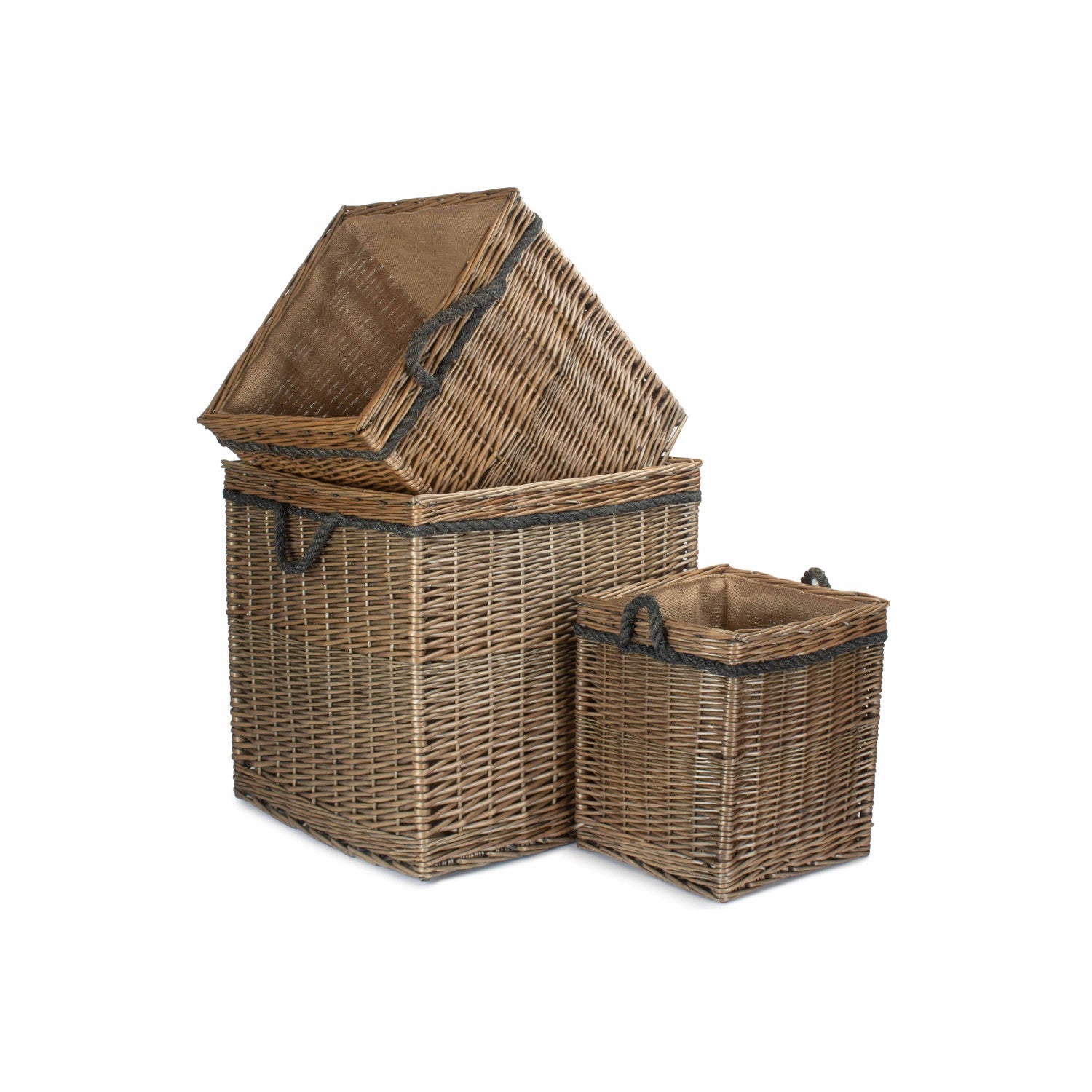 Antique Wash Willow Square Storage Basket Set 3 - REGN