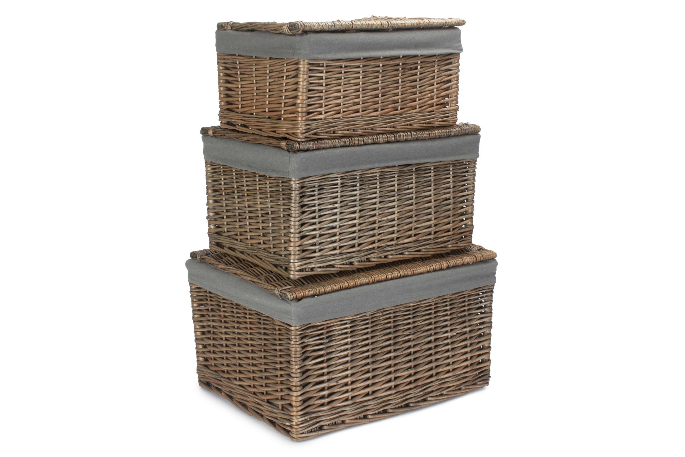 Antique Wash Willow Storage Hamper with Grey Sage Lining Set 3 - REGN
