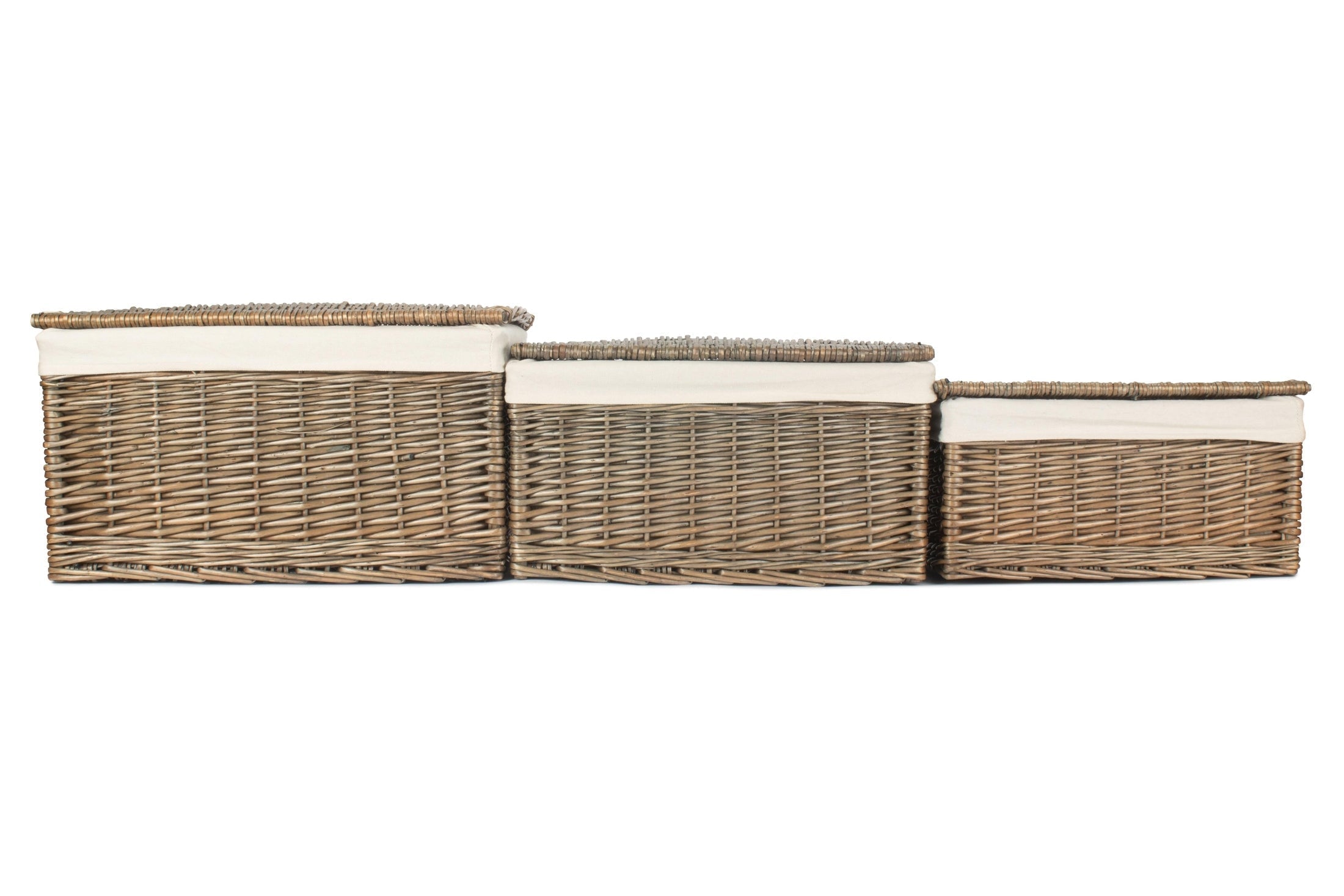Antique Wash Willow Storage Hamper with White Lining Set 3 - REGN