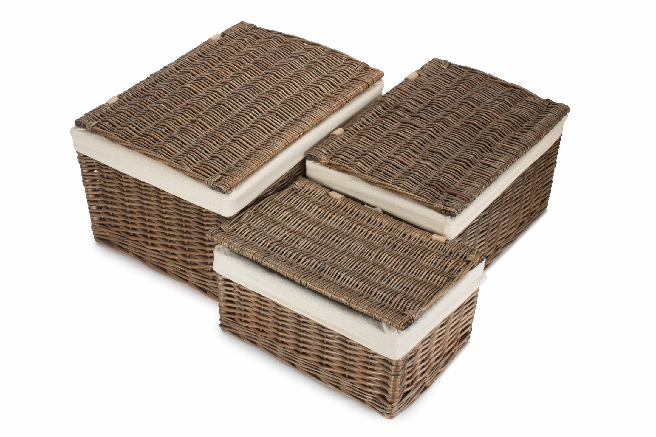 Antique Wash Willow Storage Hamper with White Lining Set 3 - REGN