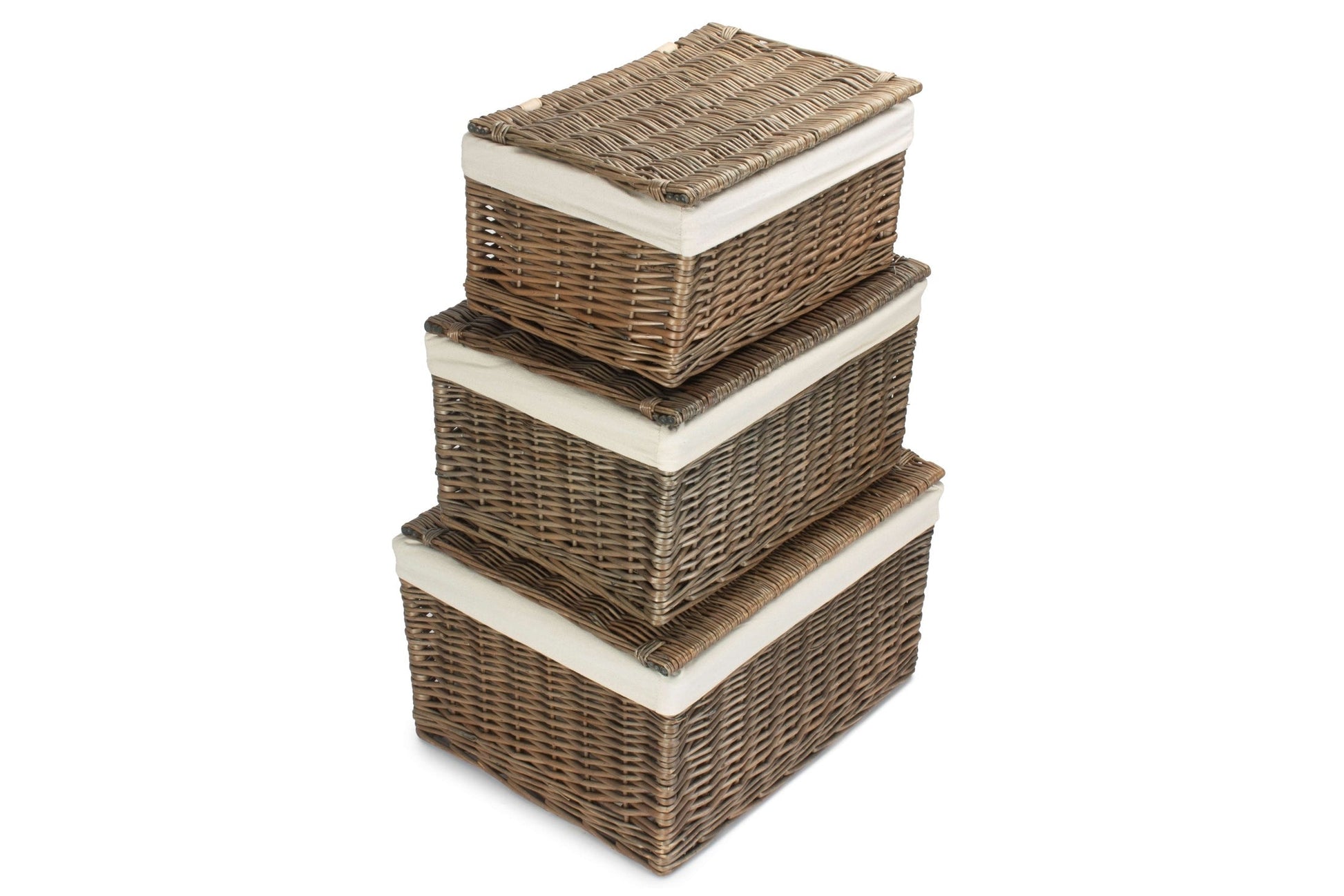 Antique Wash Willow Storage Hamper with White Lining Set 3 - REGN