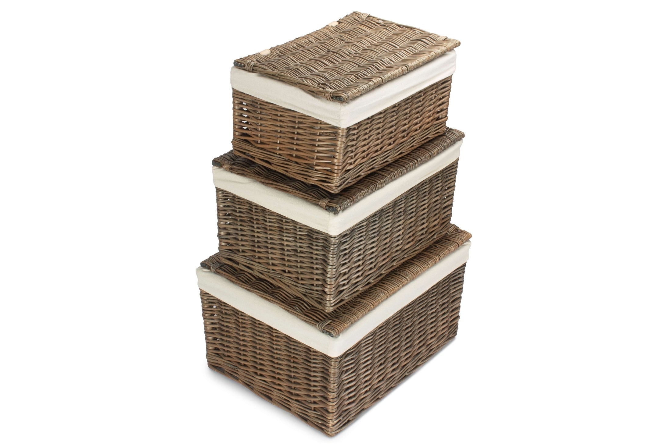 Antique Wash Willow Storage Hamper with White Lining Set 3 - REGN