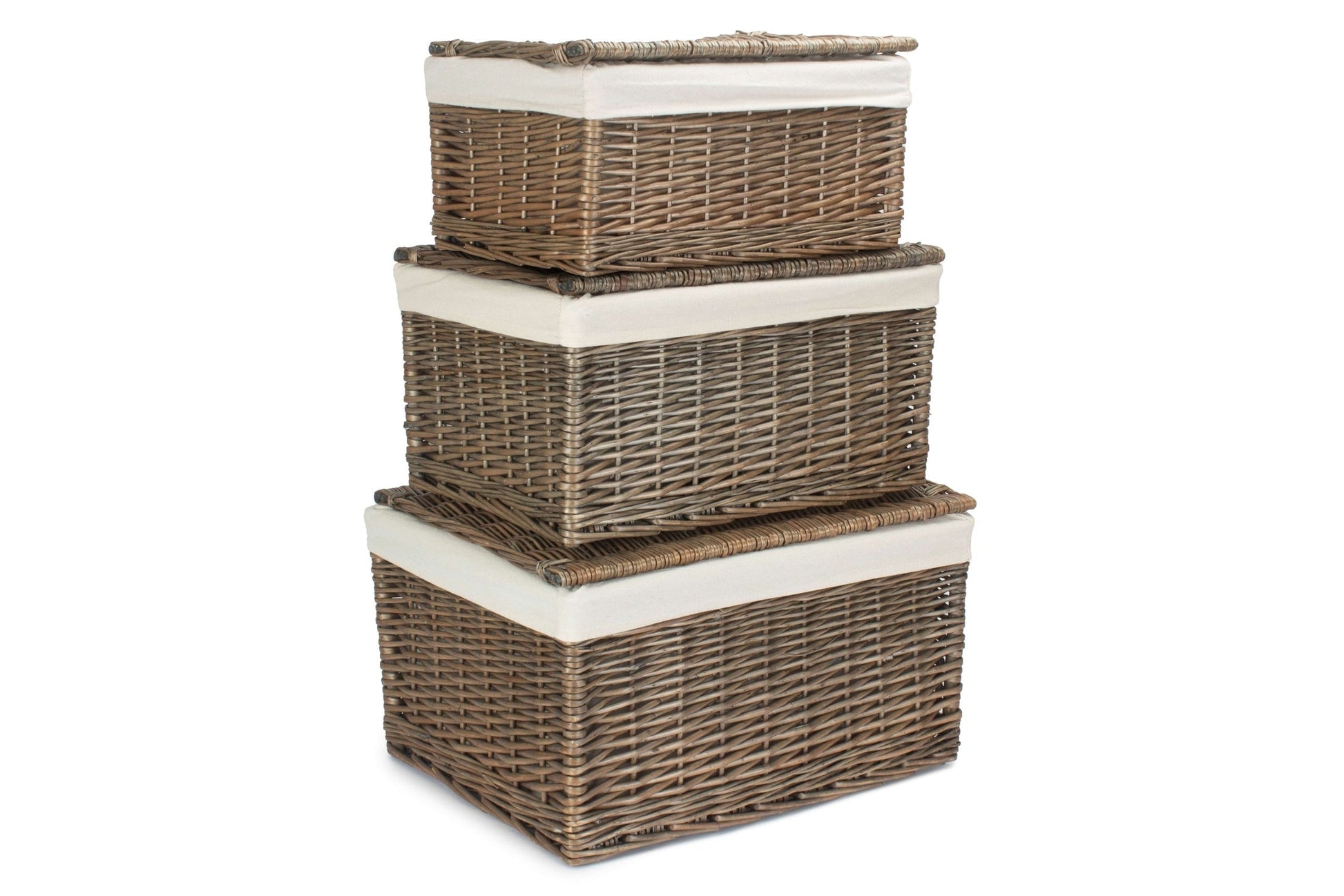 Antique Wash Willow Storage Hamper with White Lining Set 3 - REGN