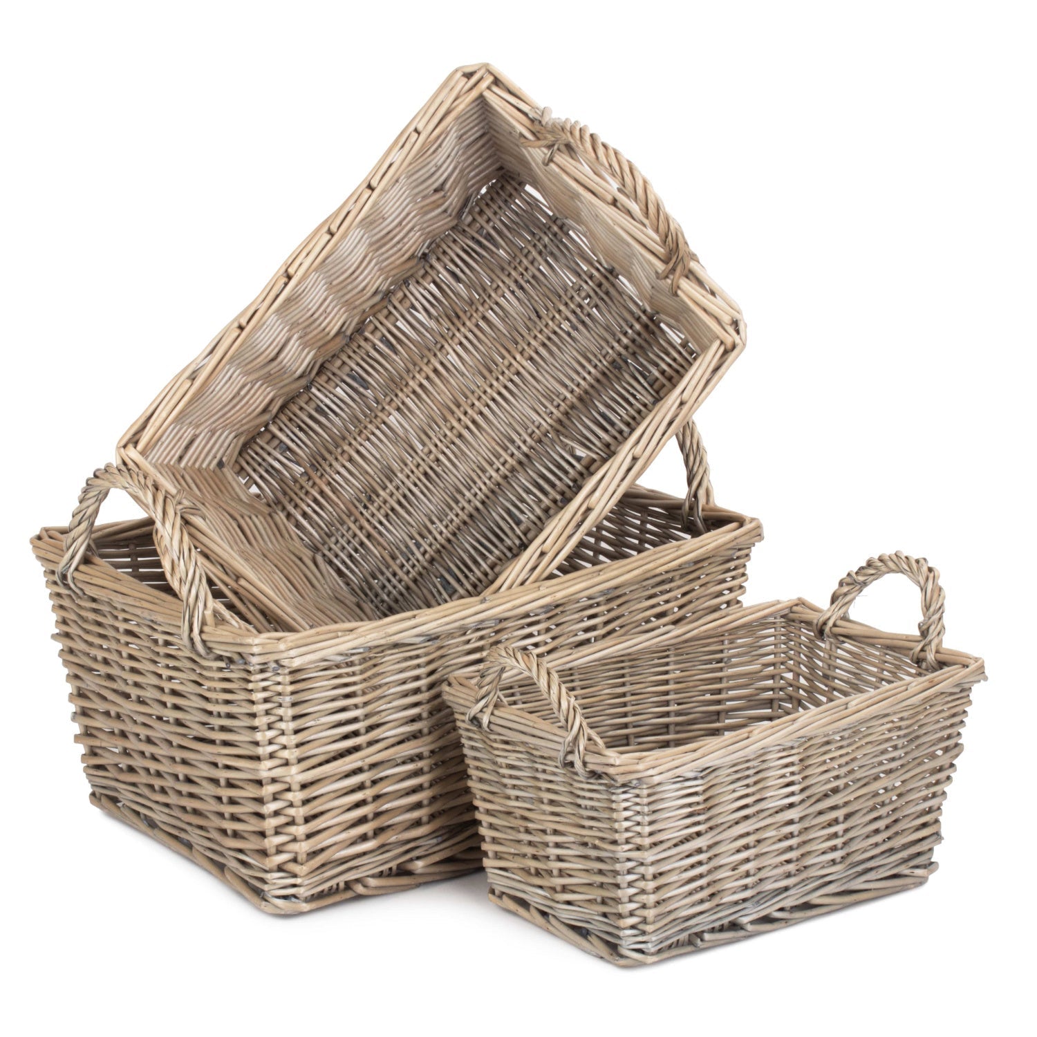 Antique Wash Willow Tapered Storage Baskets Set of 3 - REGN